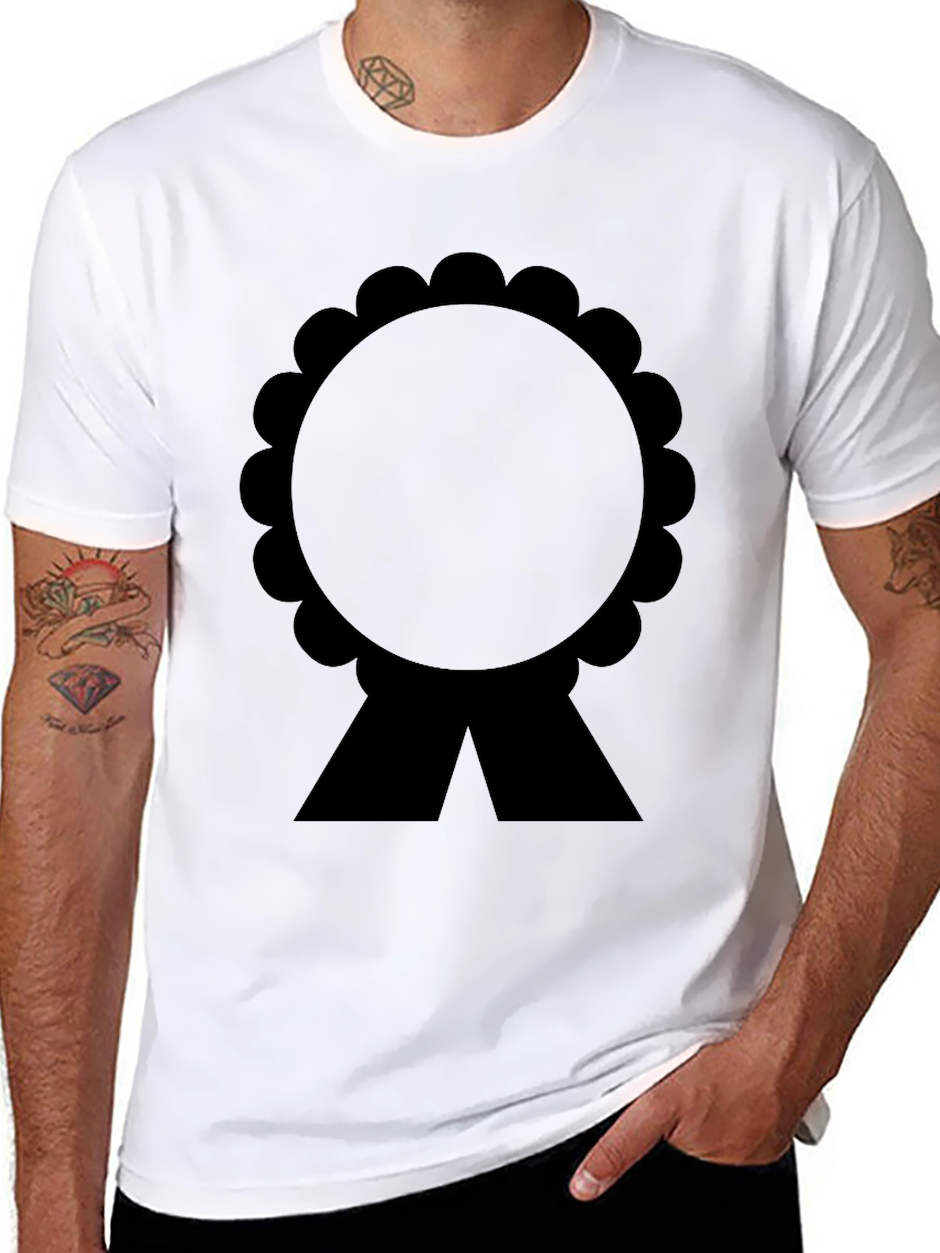 Black Black T-Shirt with Rosette Ribbon Graphic view 8