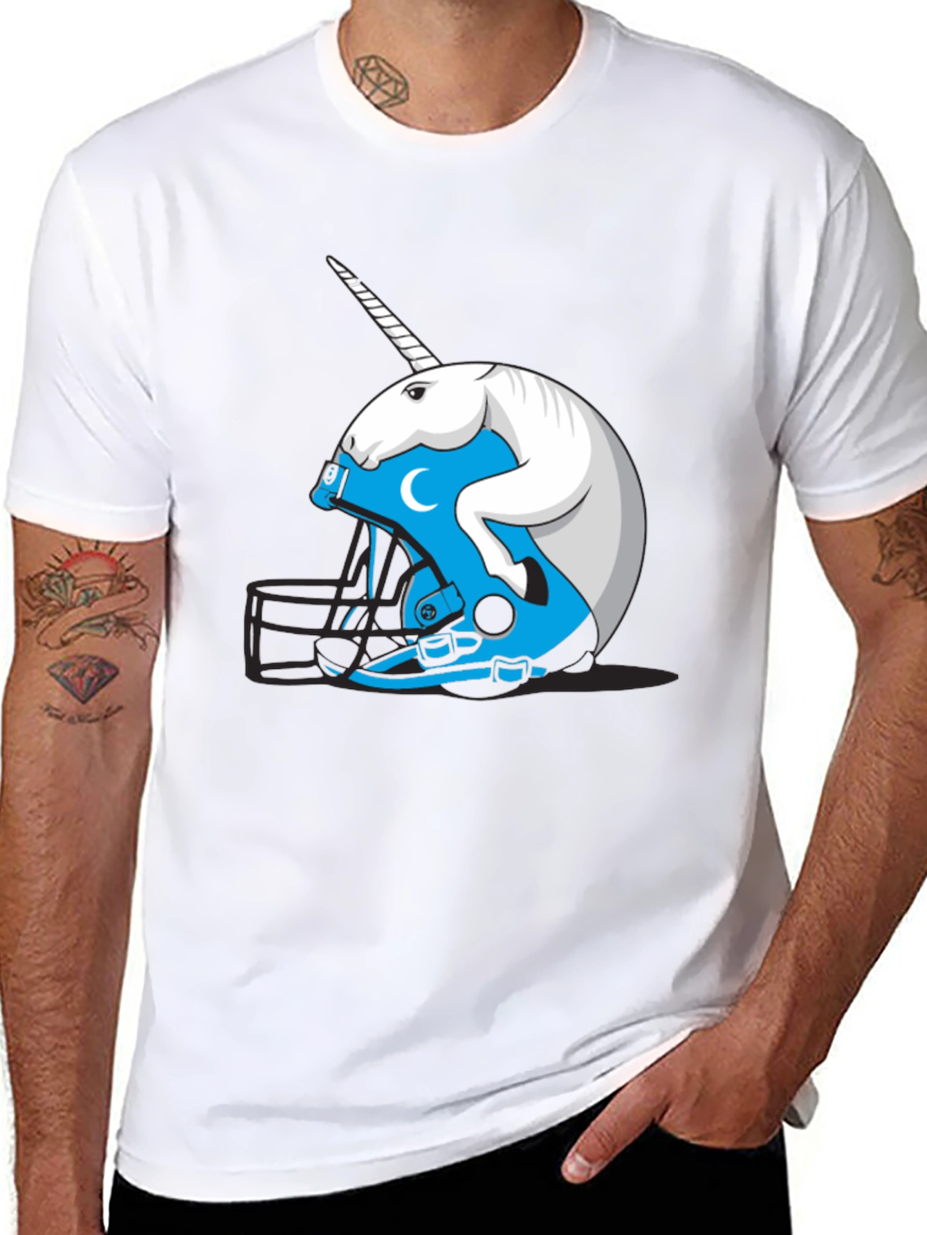 Black Unicorn Helmet T-Shirt - Fantasy Football Fan Tee view 8