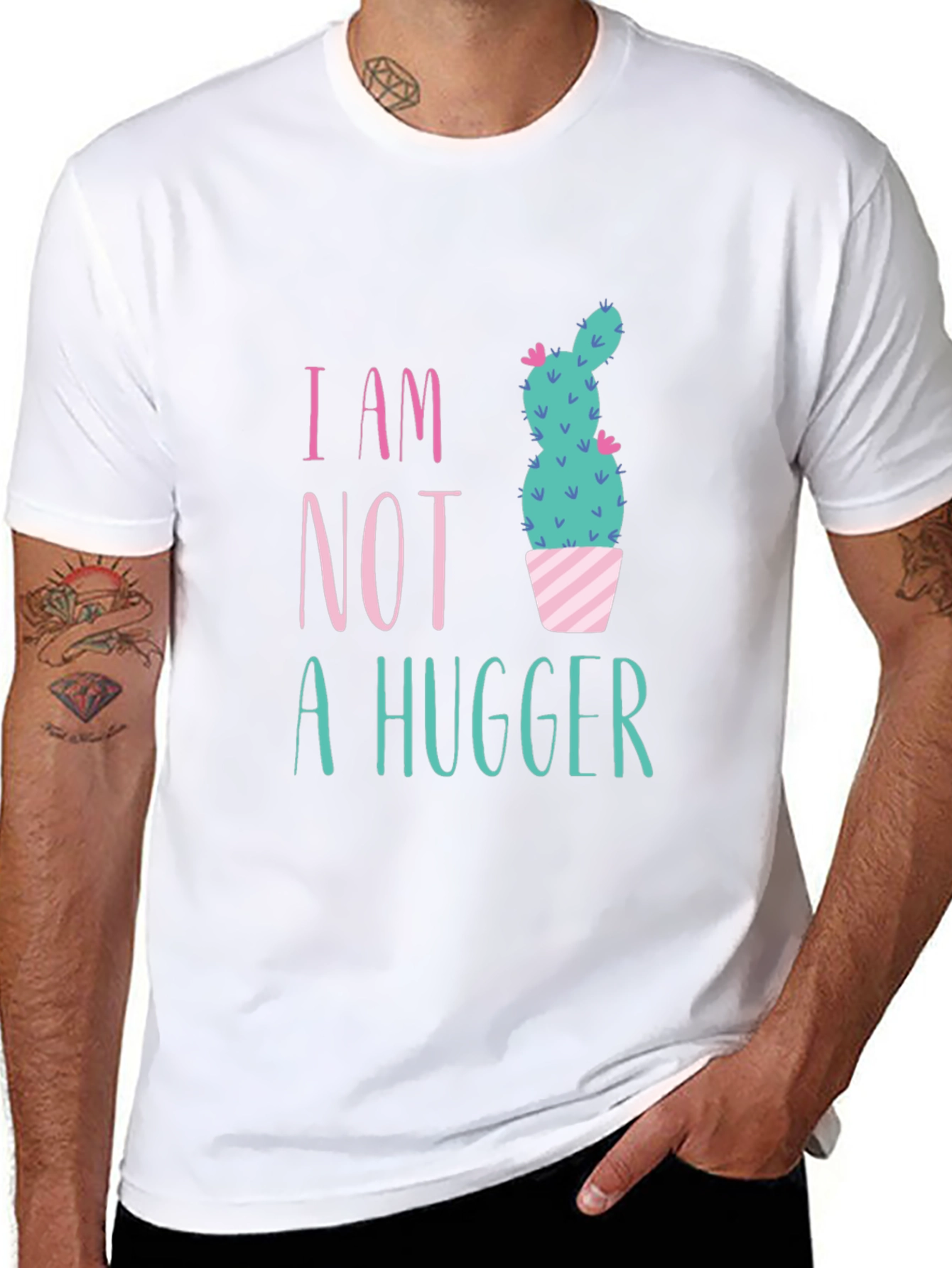 Black I Am Not A Hugger Cactus Graphic Tee view 8