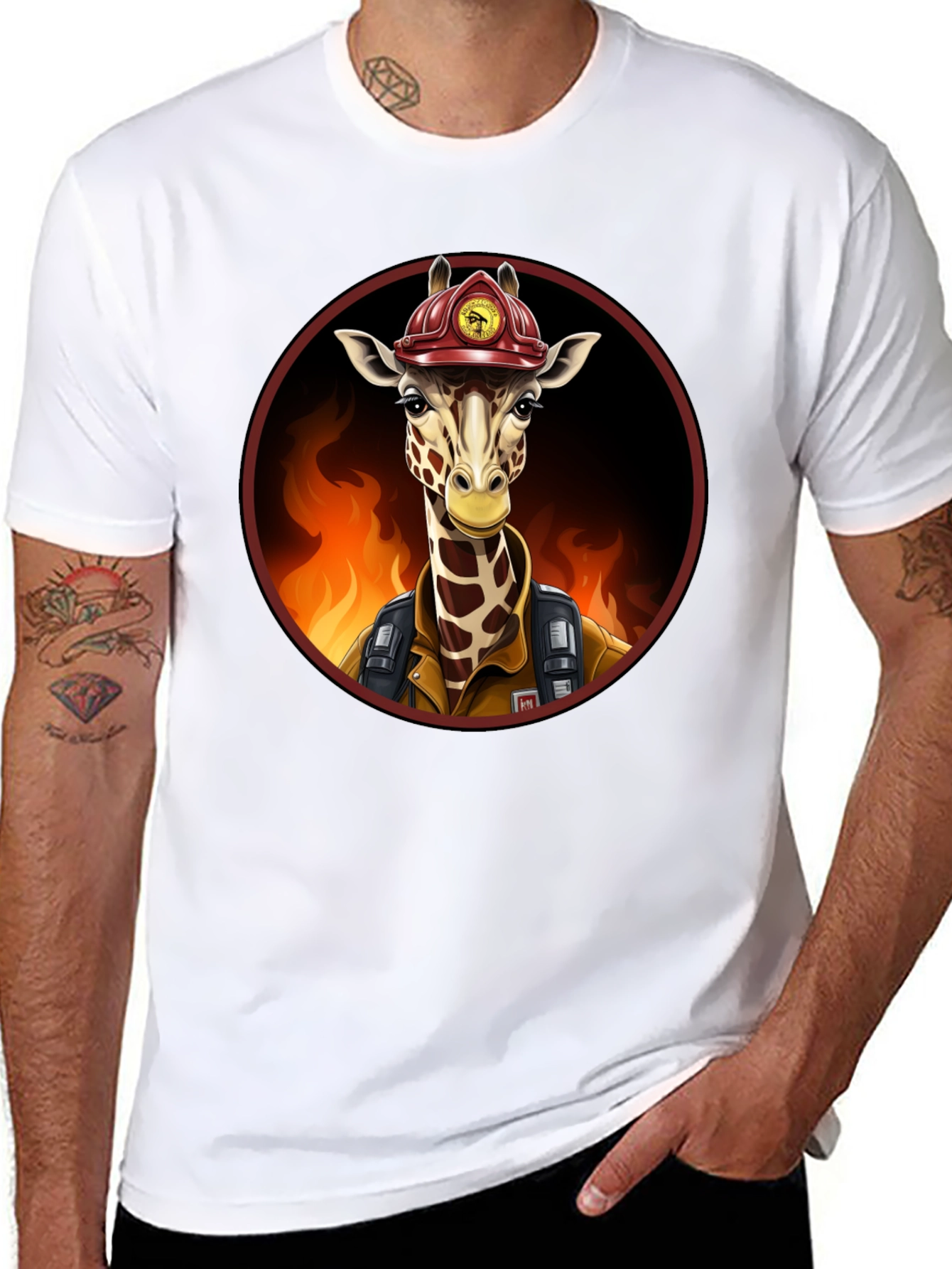 Black Giraffe Firefighter Graphic Tee view 8