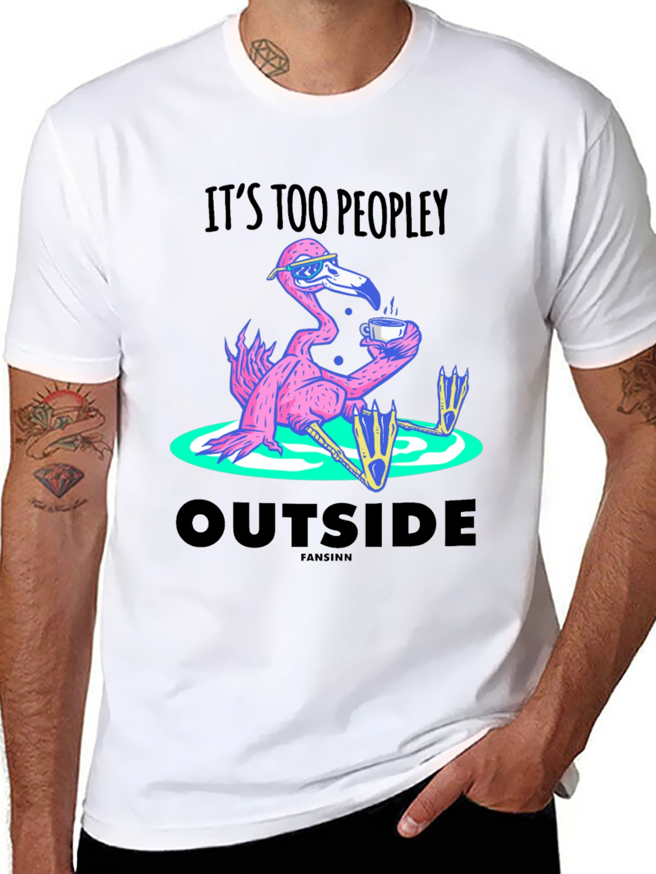 Black It's Too Peopley Outside Flamingo T-Shirt view 8