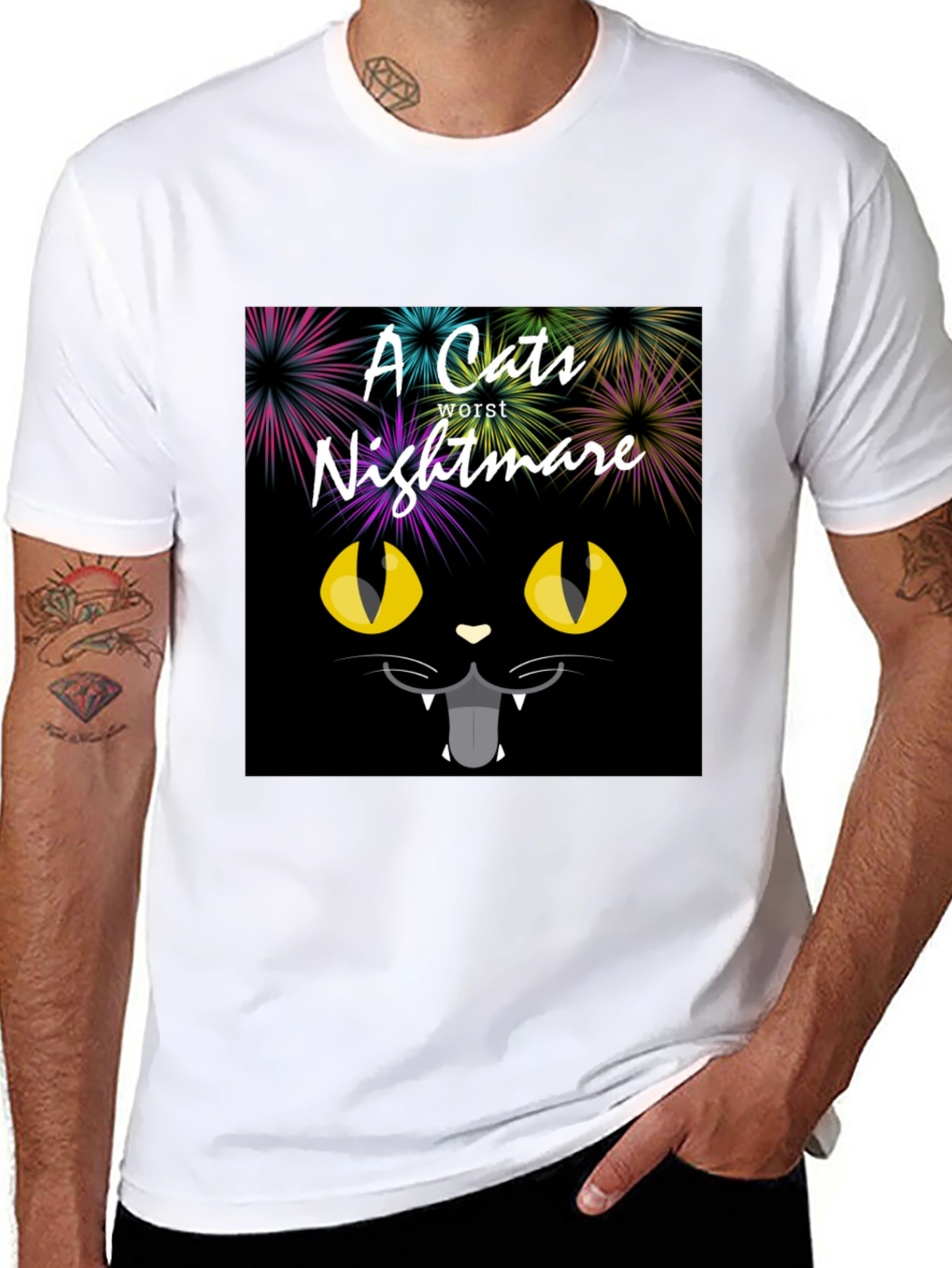 Black A Cat's Worst Nightmare Black Graphic T-Shirt view 8