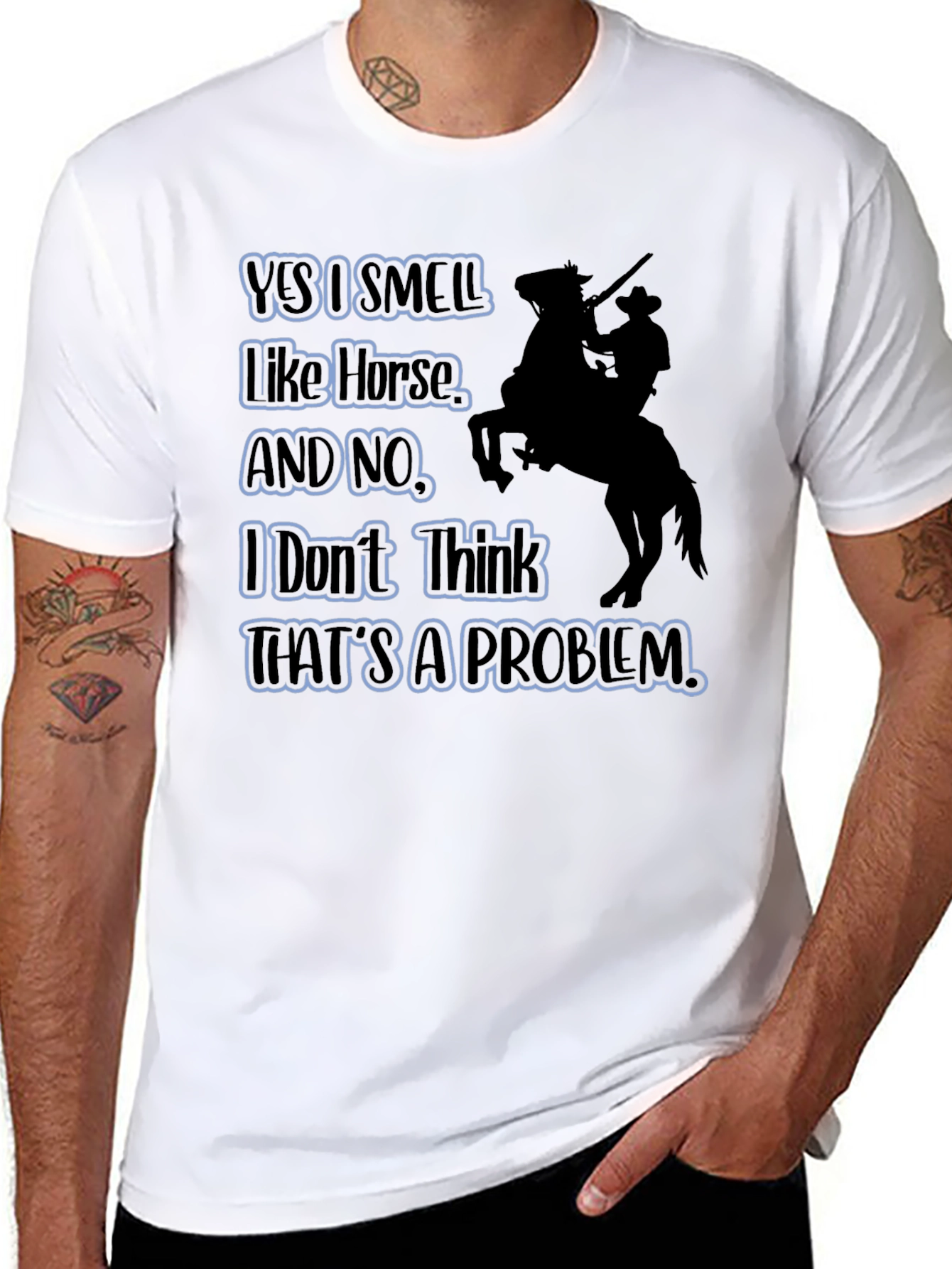 Black Humorous "Yes I Smell Like Horse" Graphic T-Shirt view 8