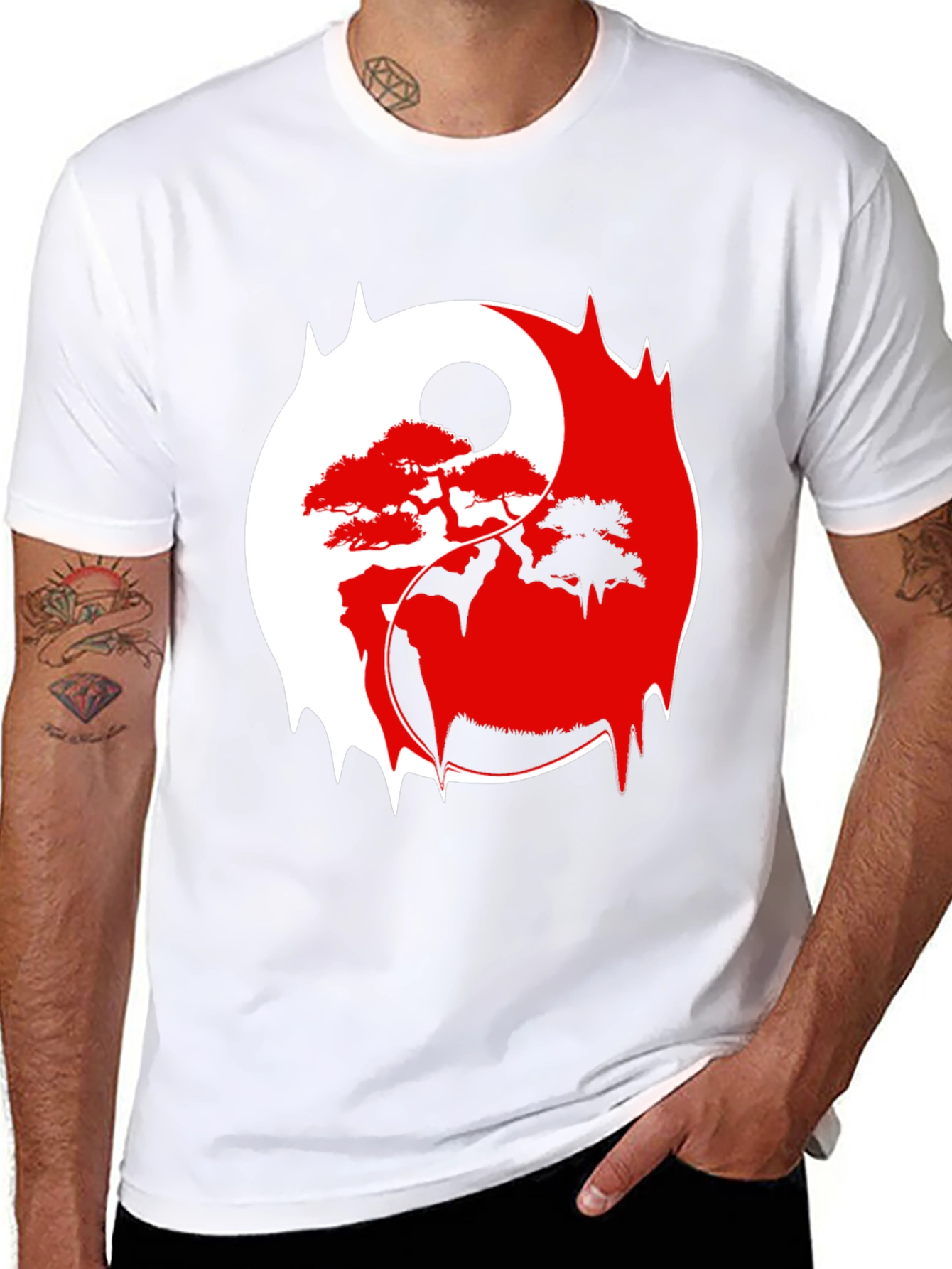 Black Yin Yang Bonsai Tree Graphic Tee - Stylish & Unique view 8