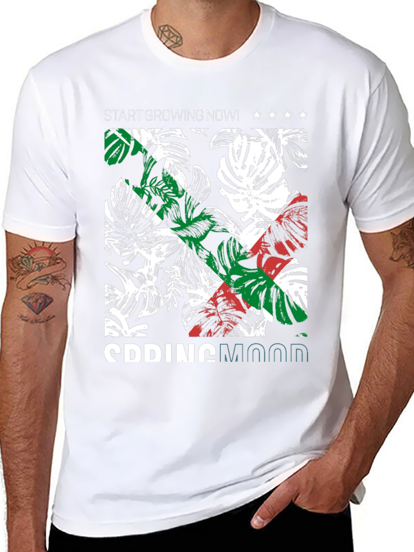 Tropical Plant Print Graphic Tee - 8