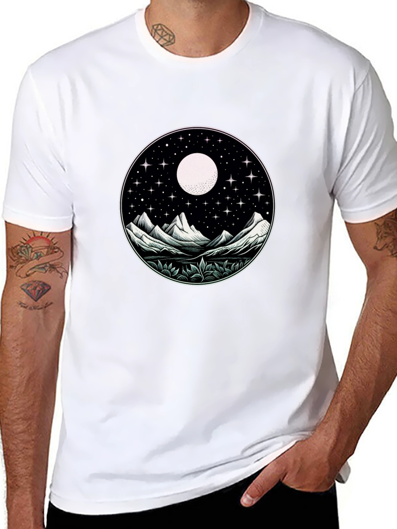 Black Night Sky Mountain Graphic Tee - Unisex view 8