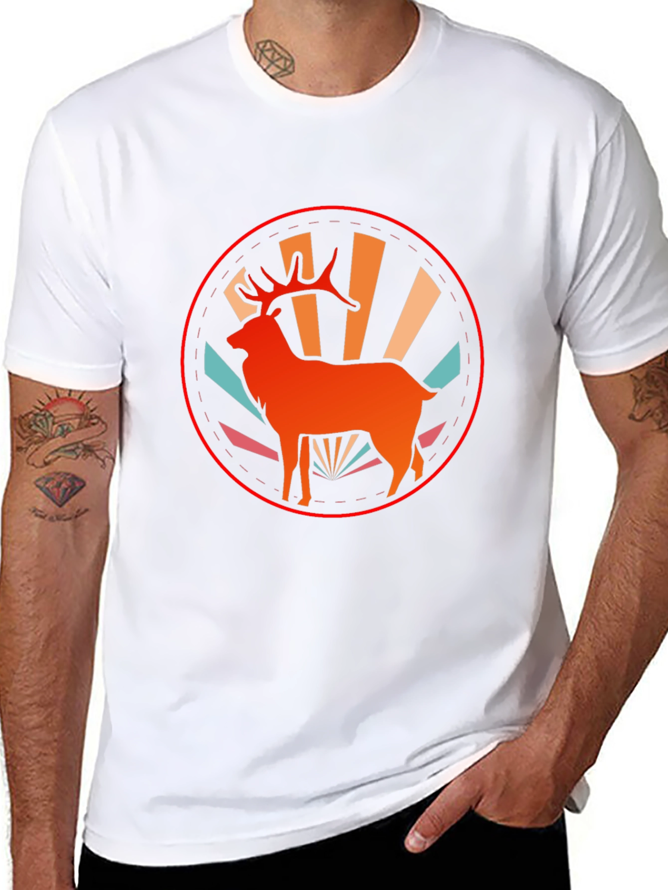 Black Retro Elk Graphic T-Shirt - Vintage Style Deer Tee view 8