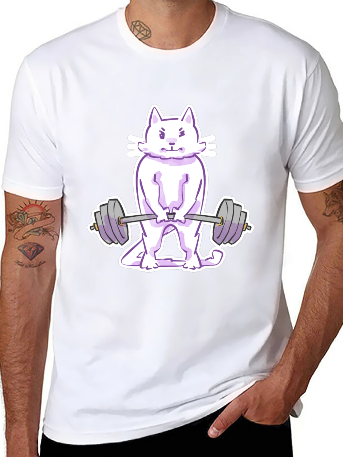 Black Cat Lifting Weights Graphic Tee - Black view 8