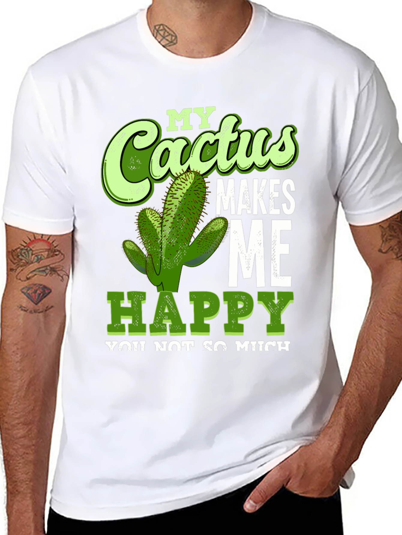 Black Cactus Makes Me Happy T-Shirt Funny Graphic Tee view 8
