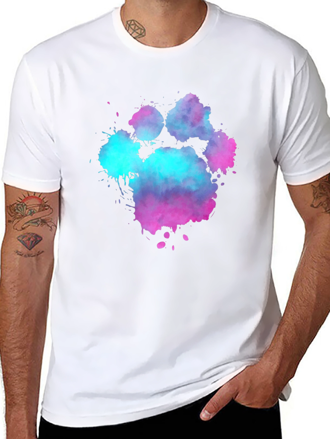Black Watercolor Paw Print Graphic Tee - Black Cotton Blend view 8