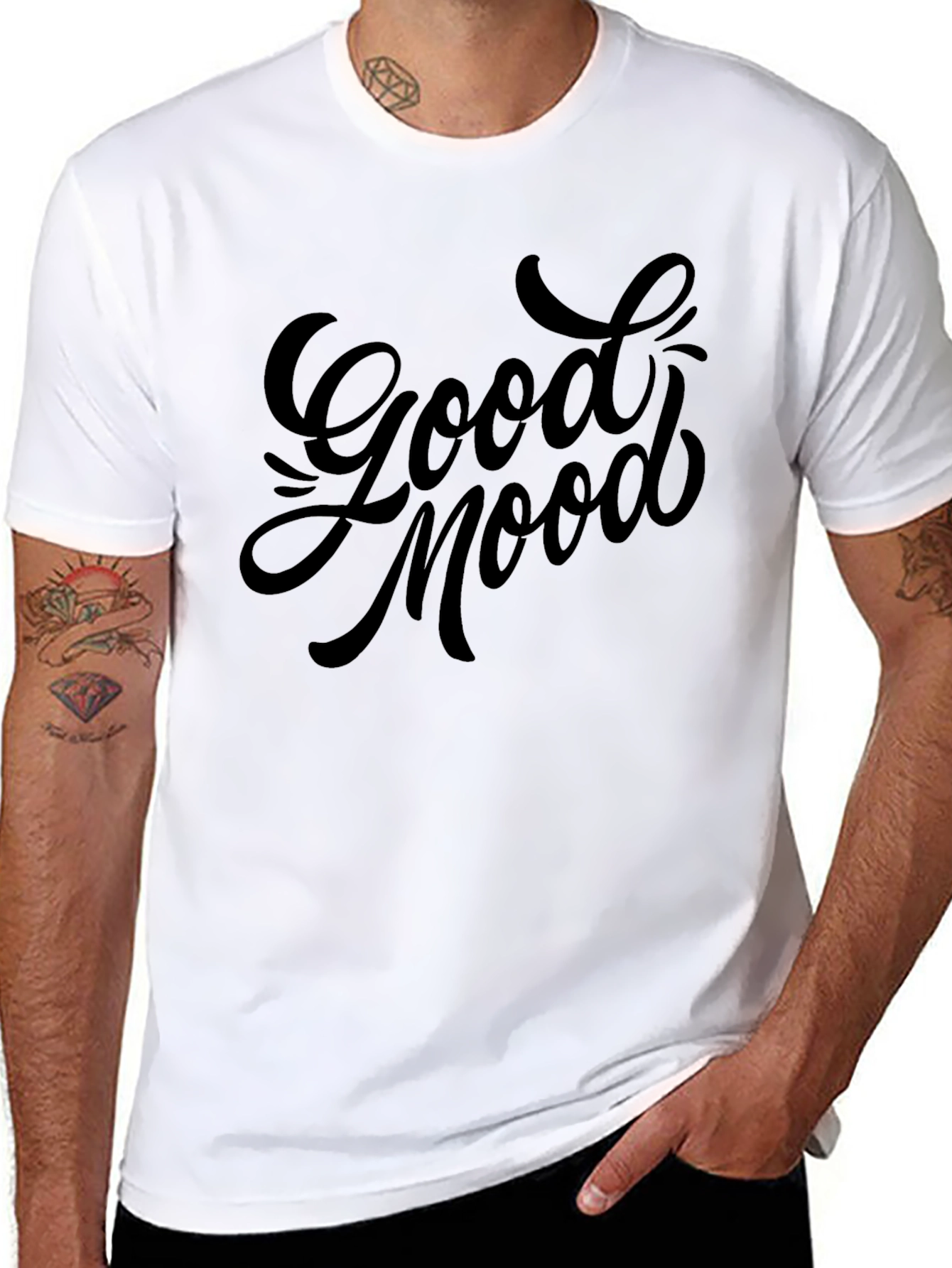 Black Good Mood Graphic Tee - Stylish Black T-Shirt view 8