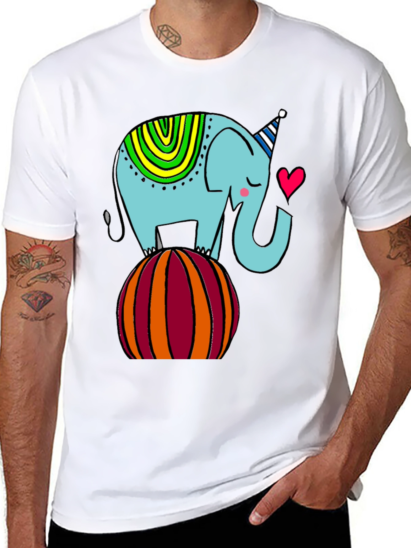 Black Elephant on Ball Graphic Tee - Cute Cartoon Style view 8