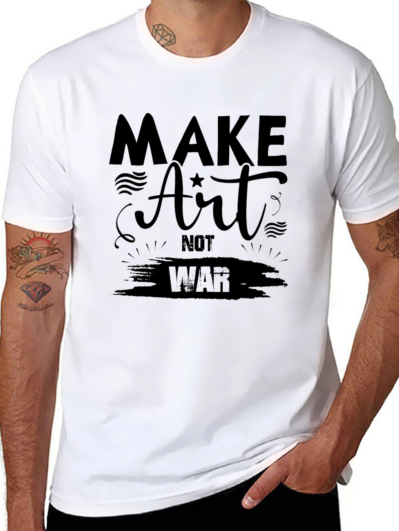 Black Make Art Not War Graphic Tee - Black view 8