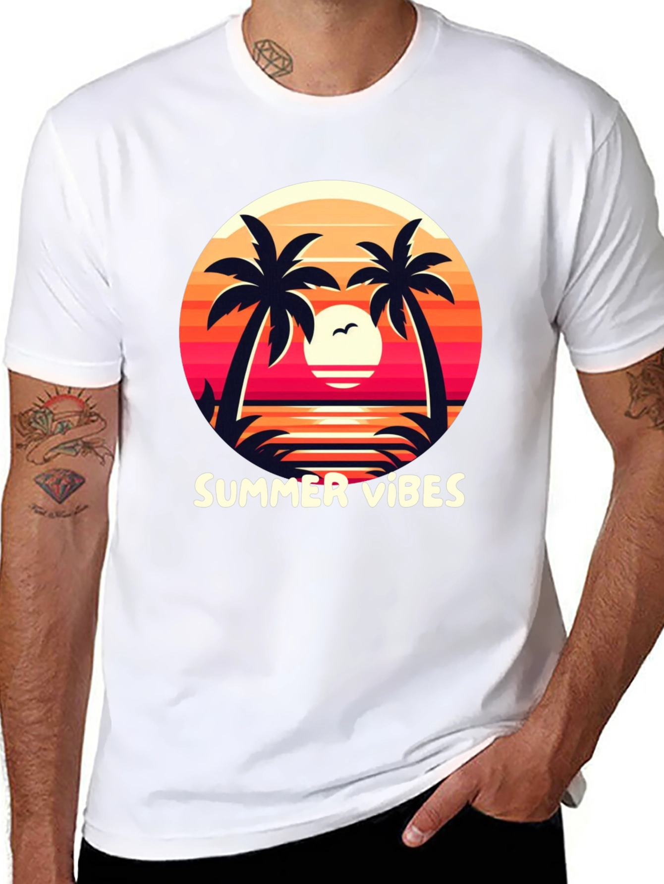 Black Summer Vibes Graphic Tee - Palm Tree Sunset Design view 8