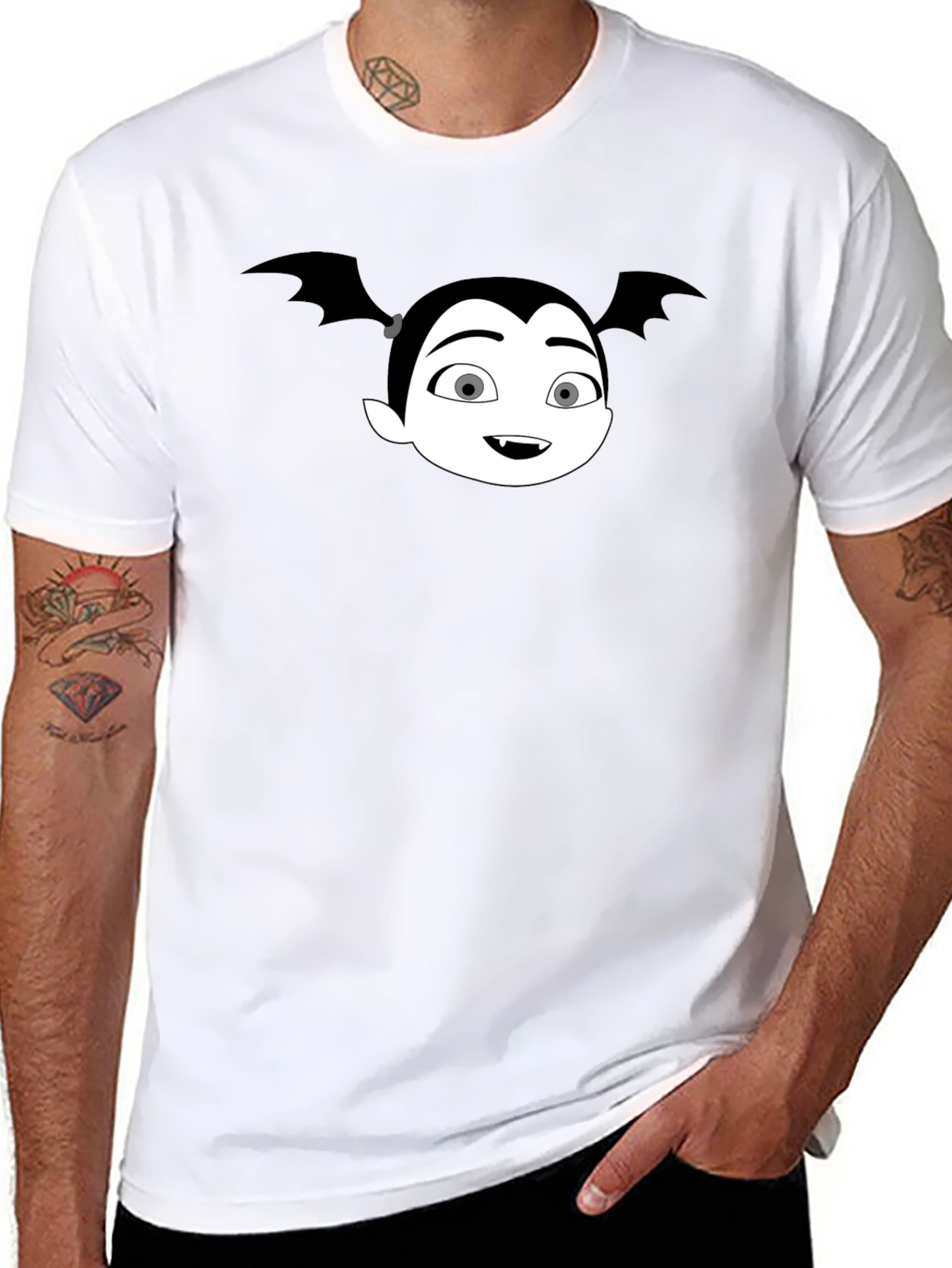 Black Cartoon Vampire Girl Graphic T-Shirt view 8