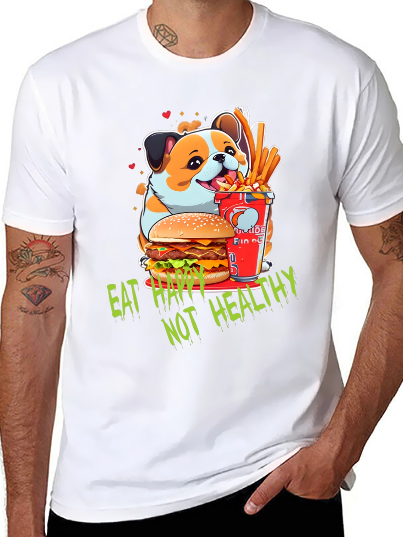 Black Eat Happy Not Healthy T-Shirt view 8