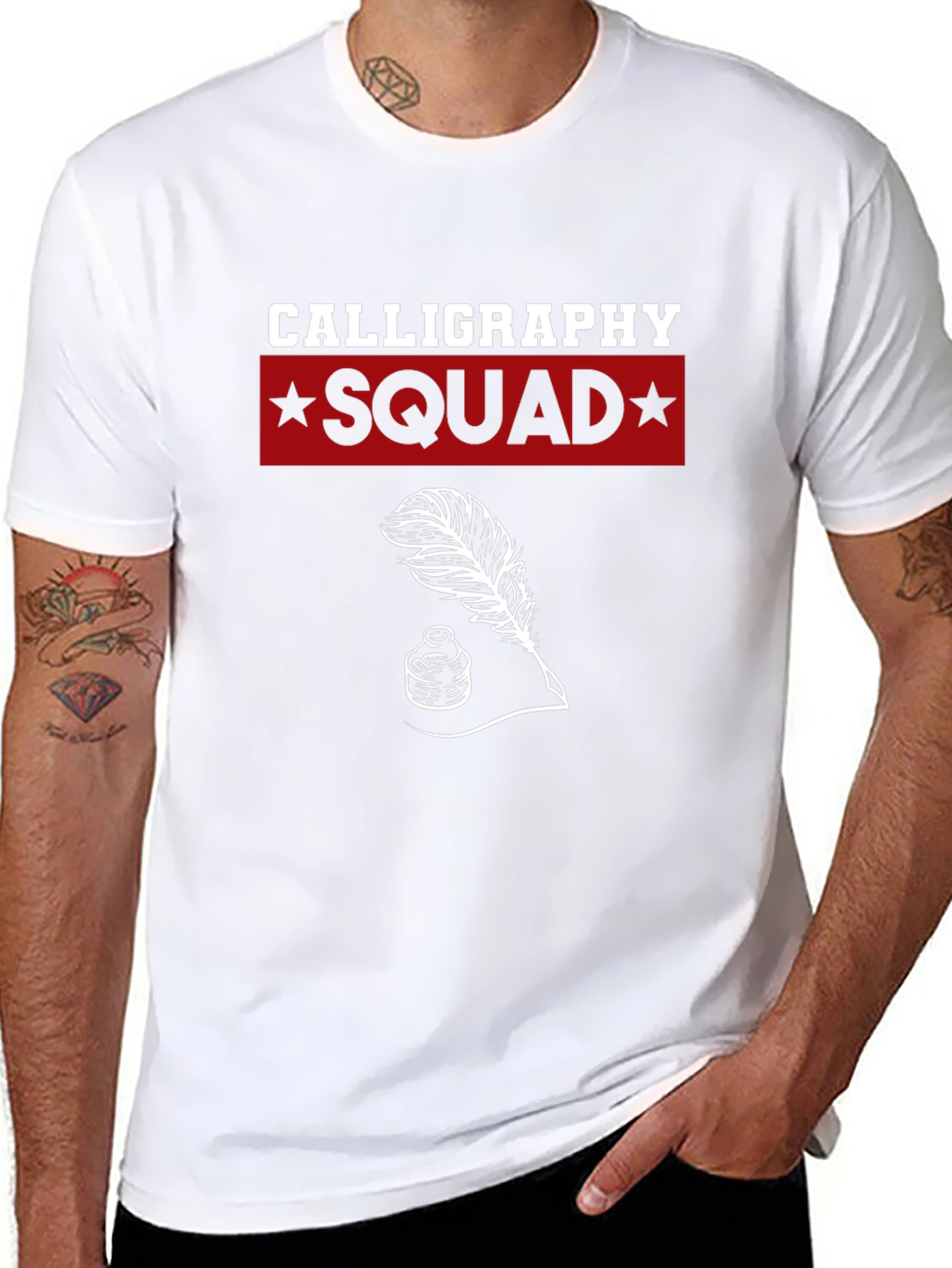 Black Calligraphy Squad T-Shirt - Ink & Quill Design view 8