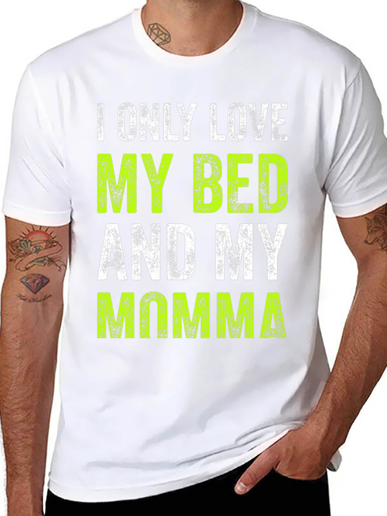 Black I Only Love My Bed and My Momma T-Shirt view 8