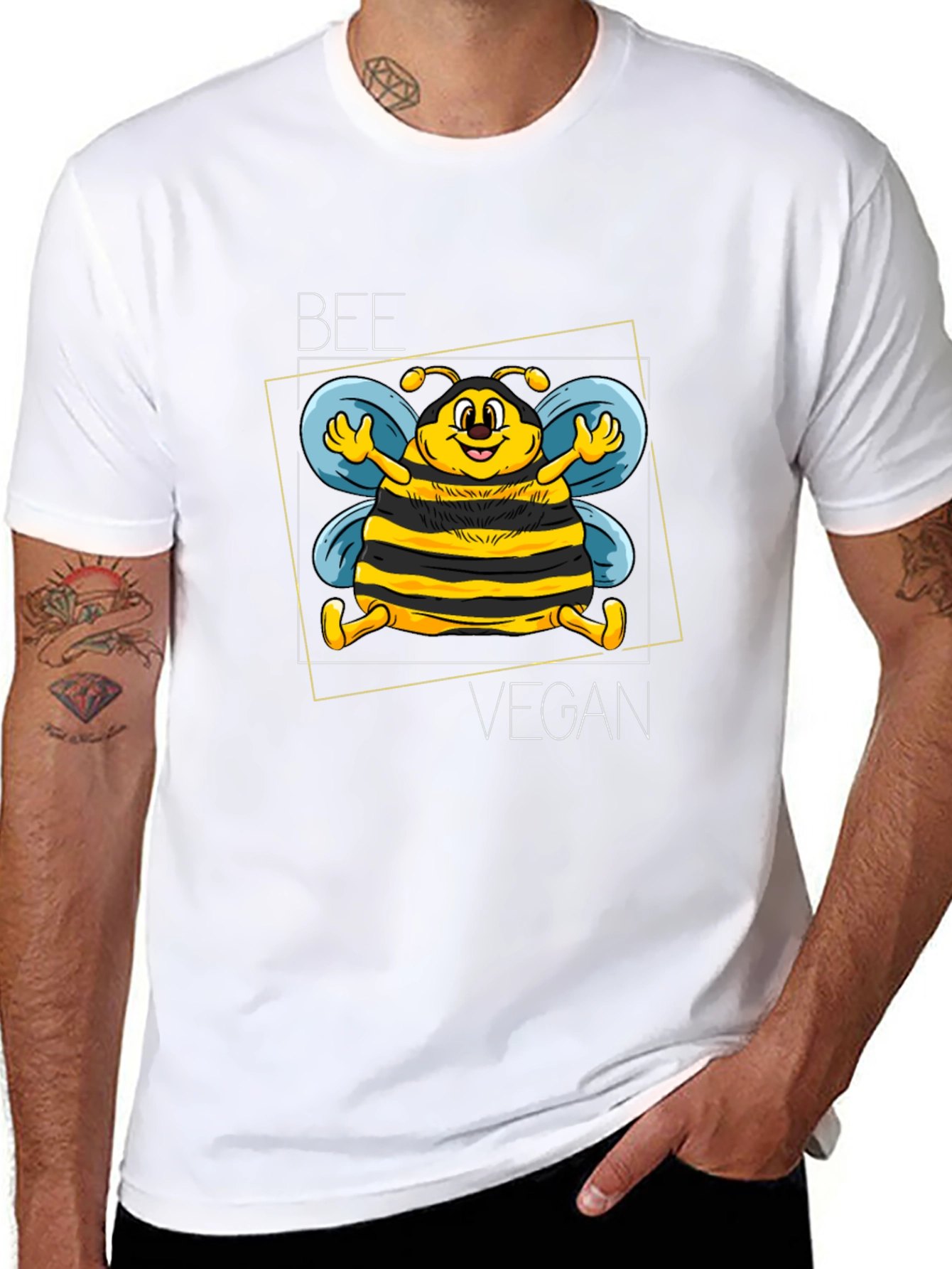 Black Bee Vegan Graphic Tee - Black Unisex T-Shirt view 8