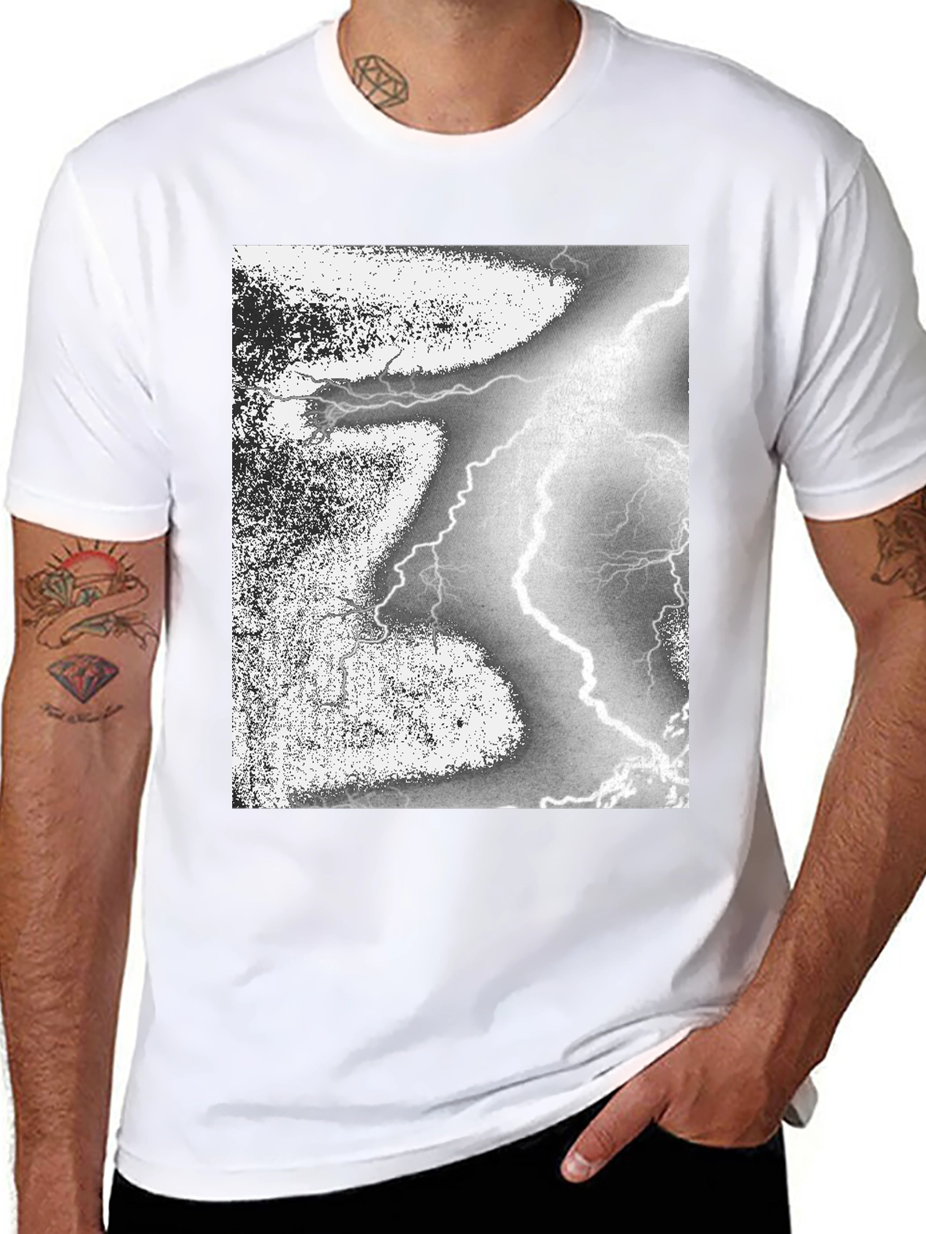 Black Black T-Shirt with Lightning Strike Graphic view 8