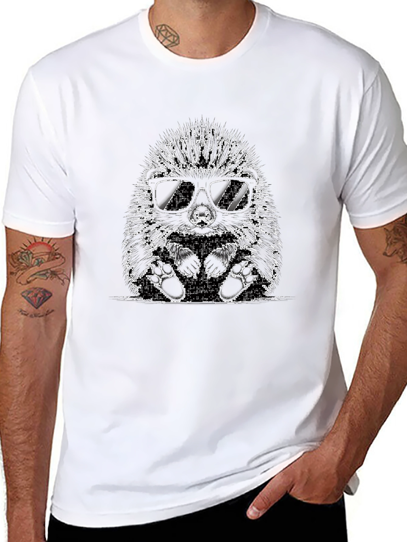 Black Cool Hedgehog Graphic T-Shirt - Black view 8