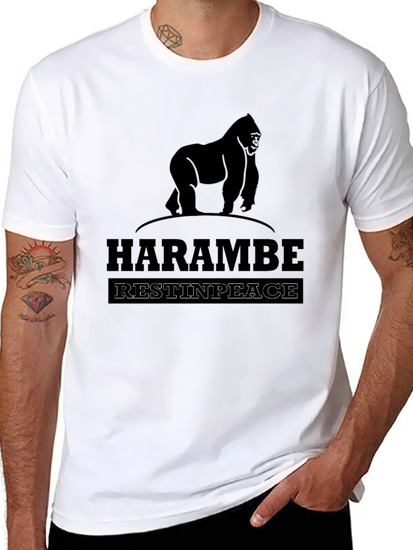 Black Harambe Rest In Peace Graphic T-Shirt view 8