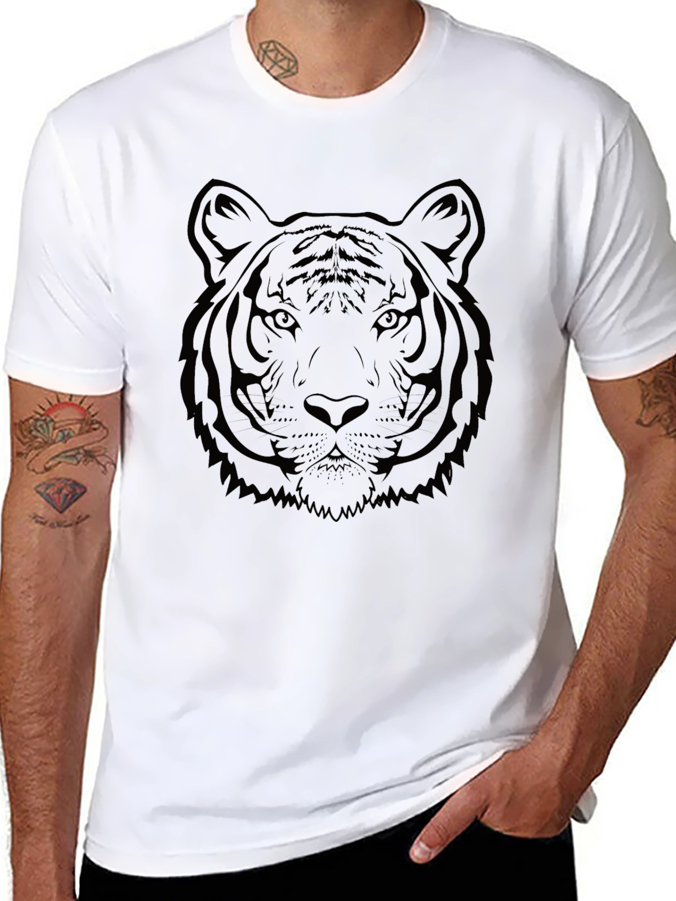 Black Tiger Face Graphic Tee - Black Cotton T-Shirt view 8