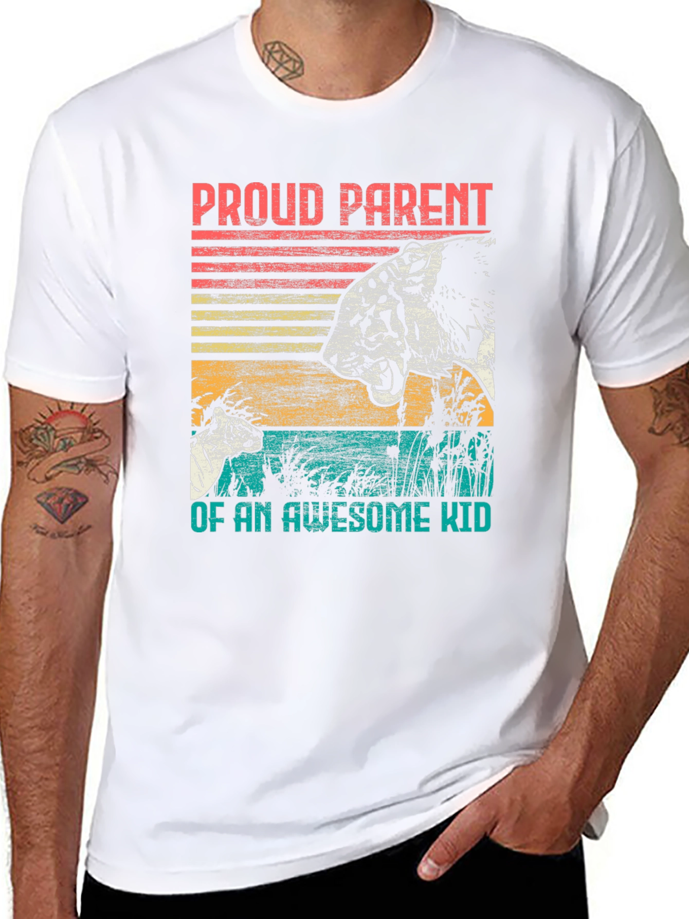 Black Proud Parent Awesome Kid Tiger Graphic T-Shirt view 8