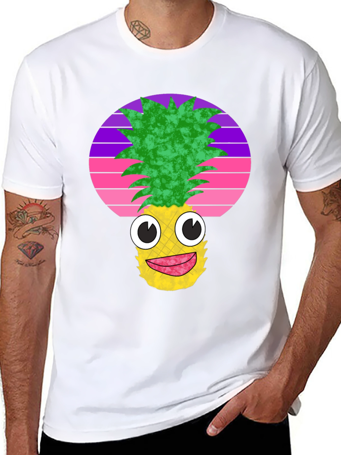Black Funny Pineapple Face Black T-Shirt view 8