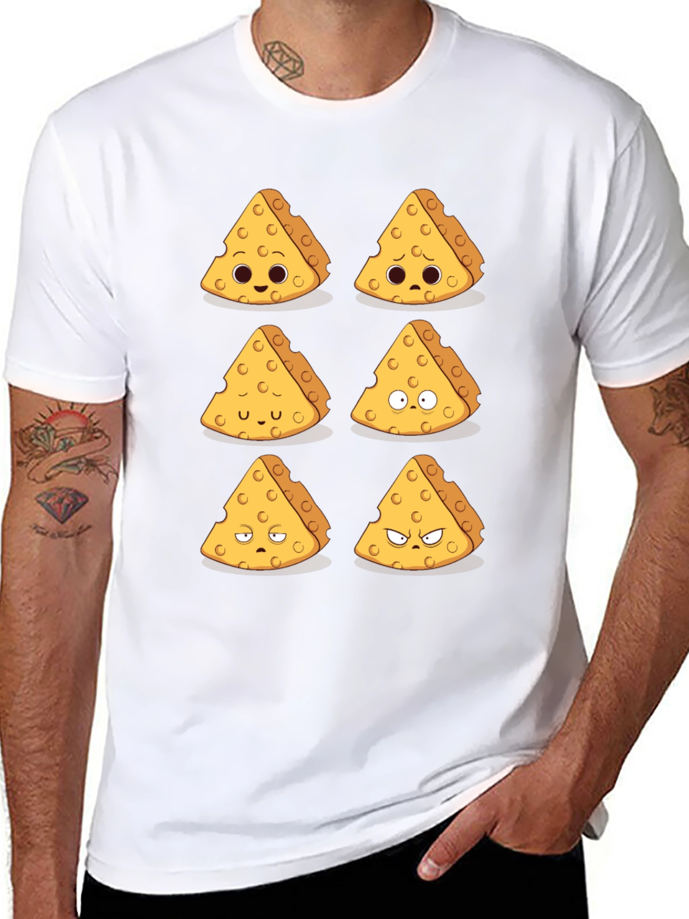 Black Funny Cheese Expression T-Shirt - Black view 8