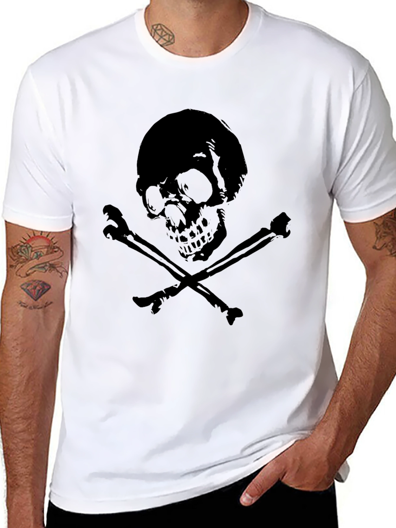 Skull & Crossbones Graphic Tee - Mens Black T-Shirt - 8