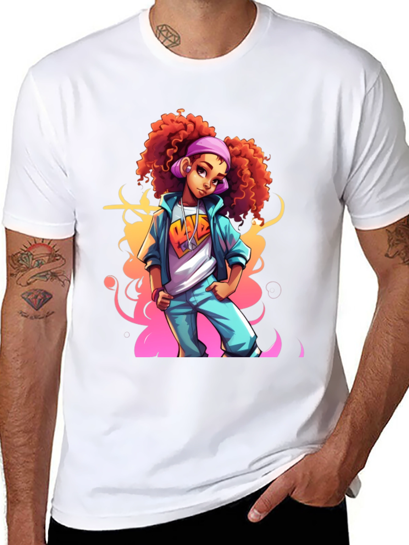 Black Cartoon Girl Graphic Black T-Shirt view 8