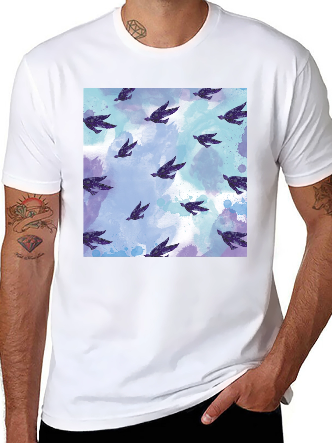 Black Bird Pattern Tee - Soft Cotton Blend Comfort view 8