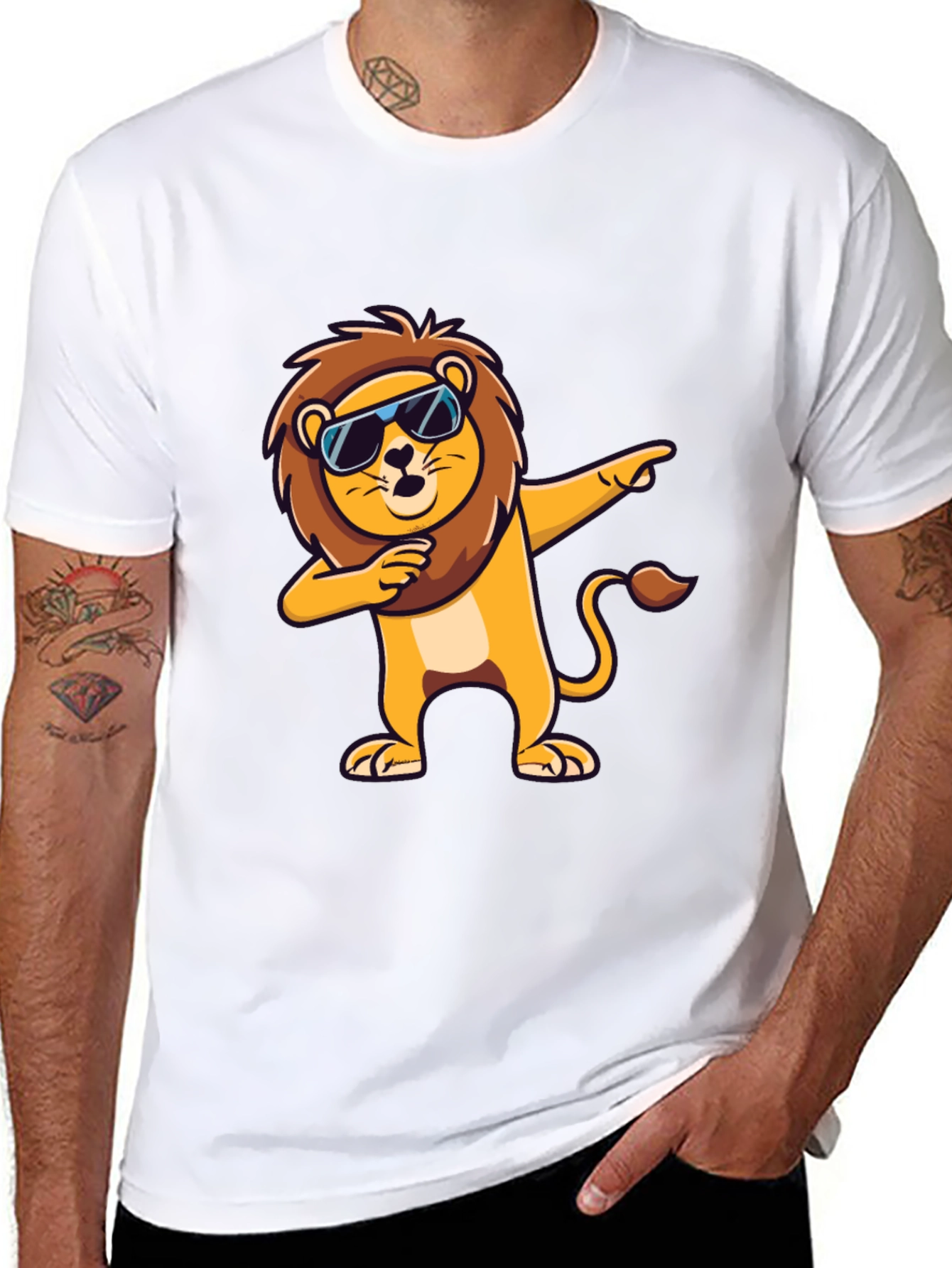 Black Cool Lion Dabbing Graphic Tee - Black T-Shirt view 8