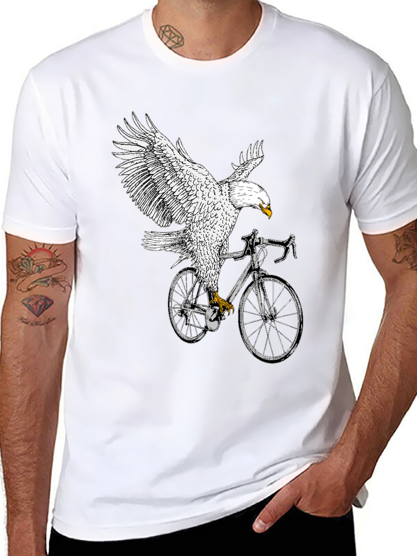 Black Eagle Riding Bike Graphic Tee - Black view 8