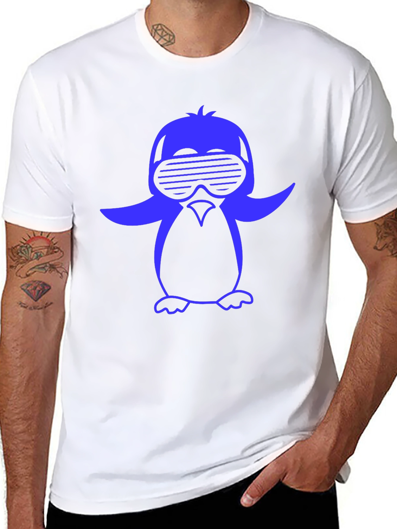 Black Cool Penguin Graphic Tee - Black Cotton Blend Shirt view 8