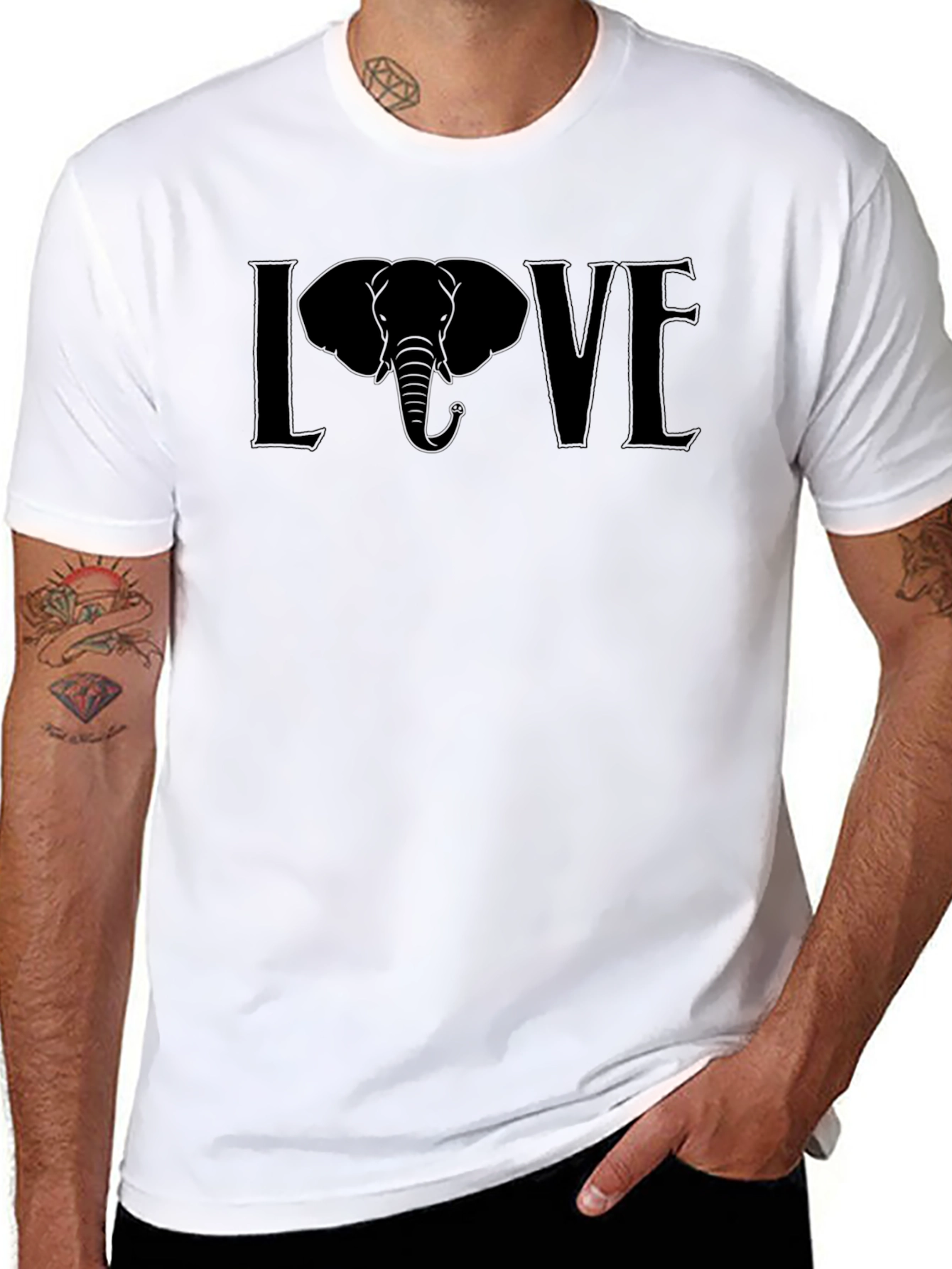 Black Elephant LOVE Graphic Tee - Unisex Black T-Shirt view 8