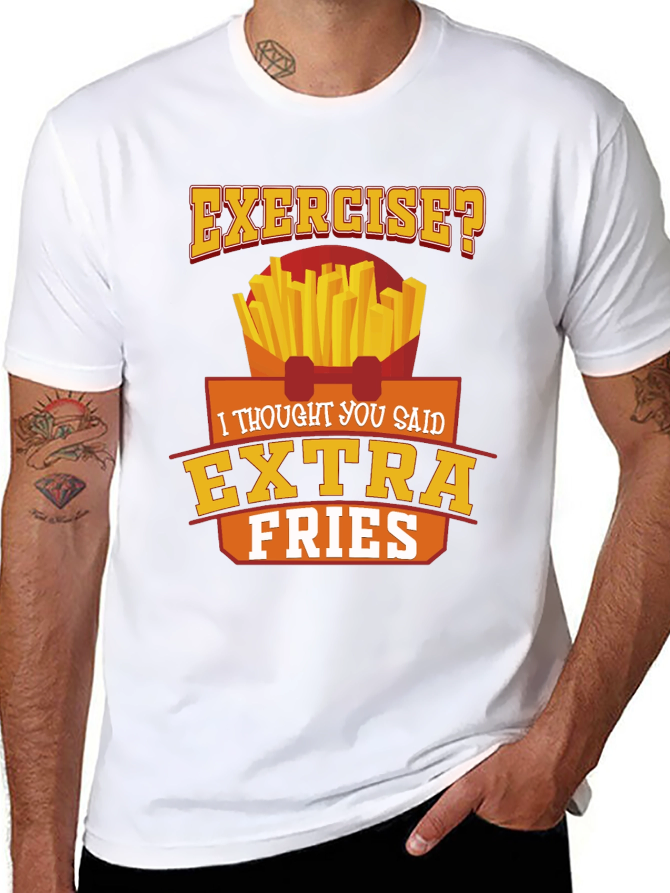 Black Exercise? Extra Fries Black Graphic Tee view 8