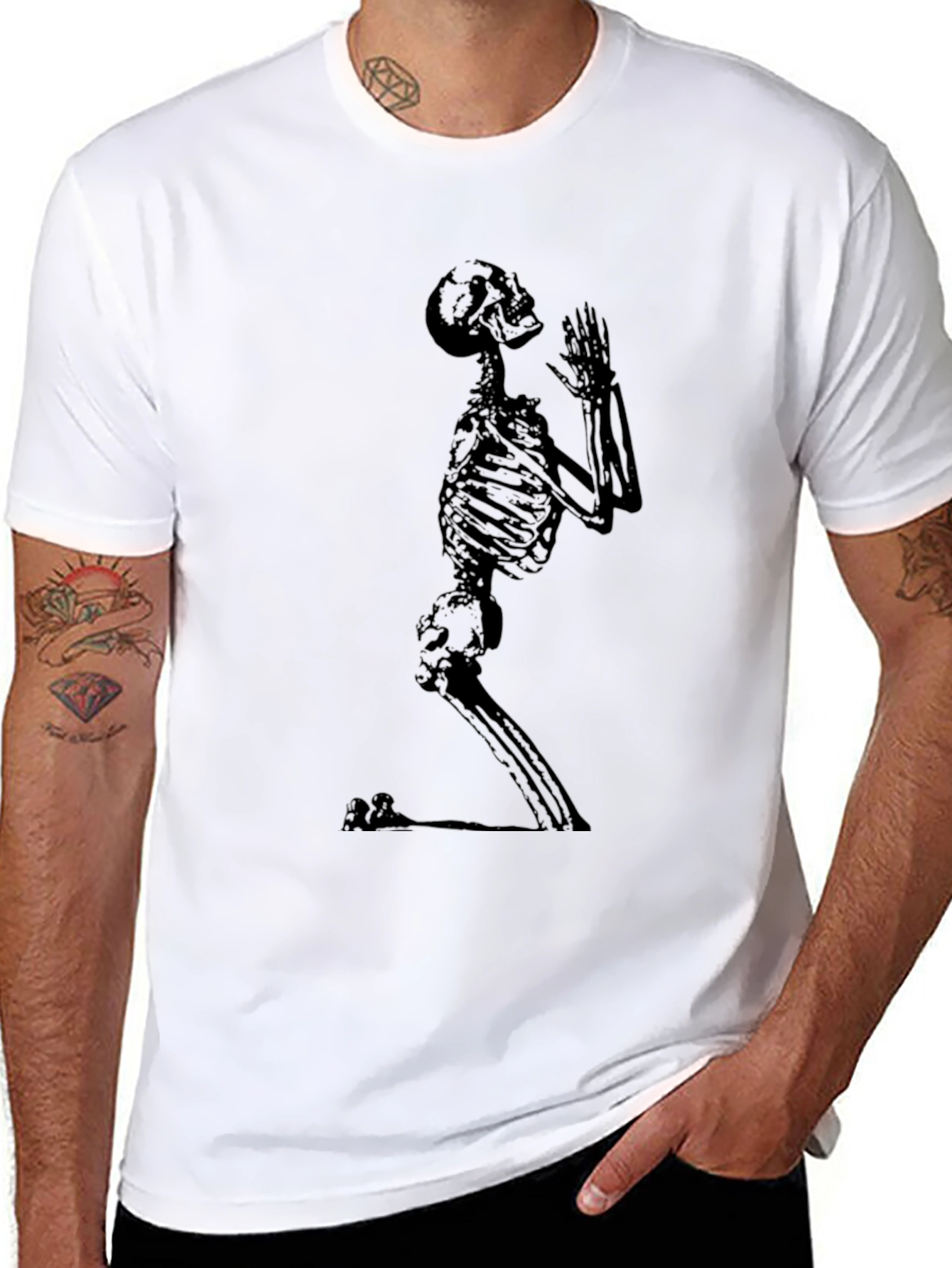 Black Praying Skeleton Graphic Tee - Black view 8