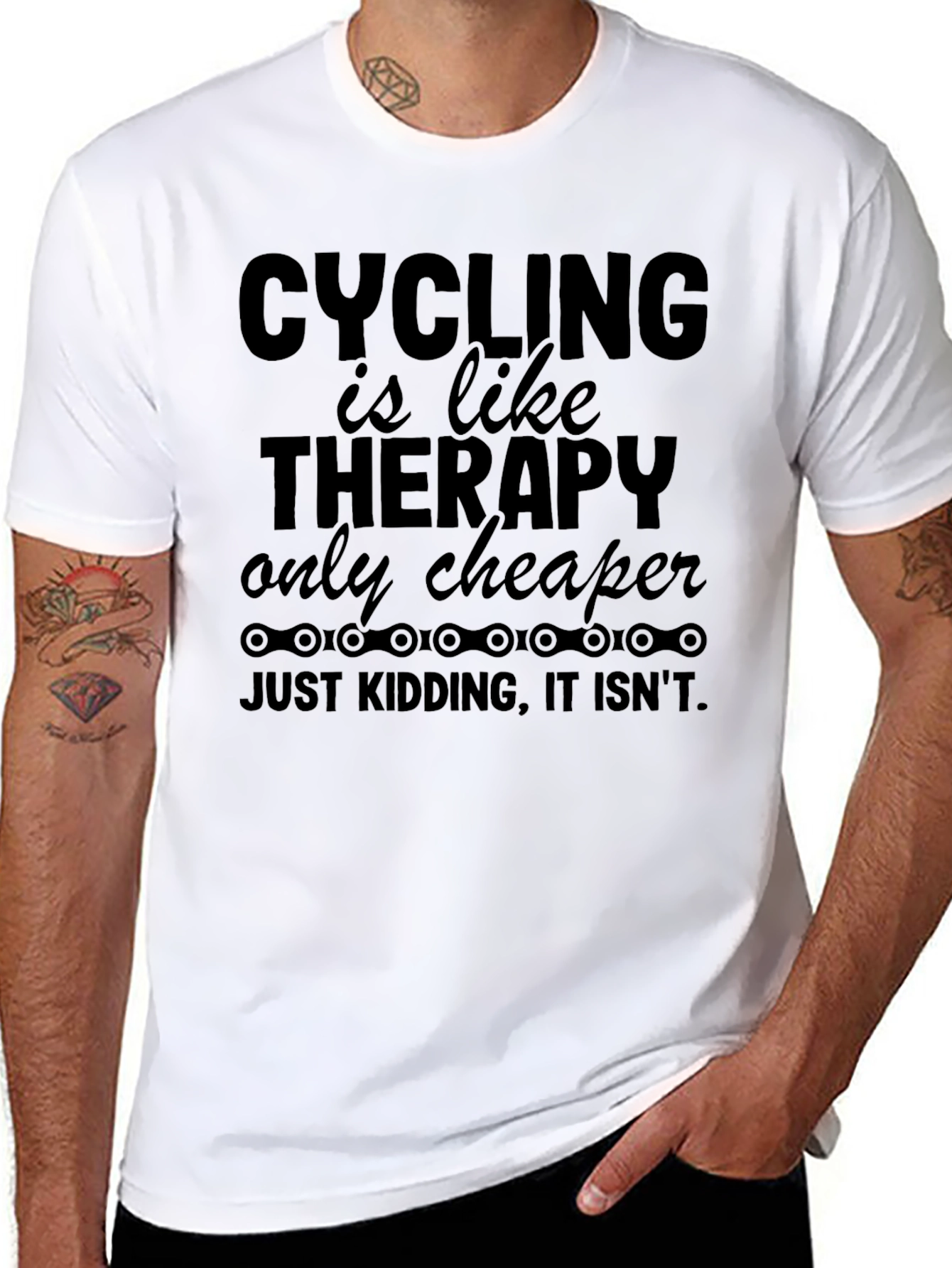 Black Cycling Therapy Funny T-Shirt - Black view 8
