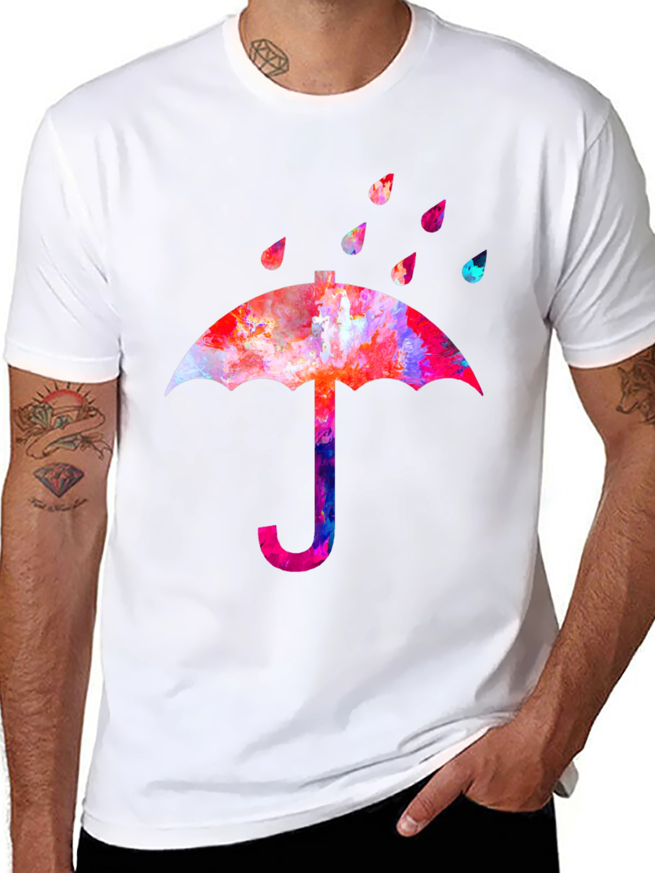 Black Colorful Umbrella Graphic T-Shirt view 8