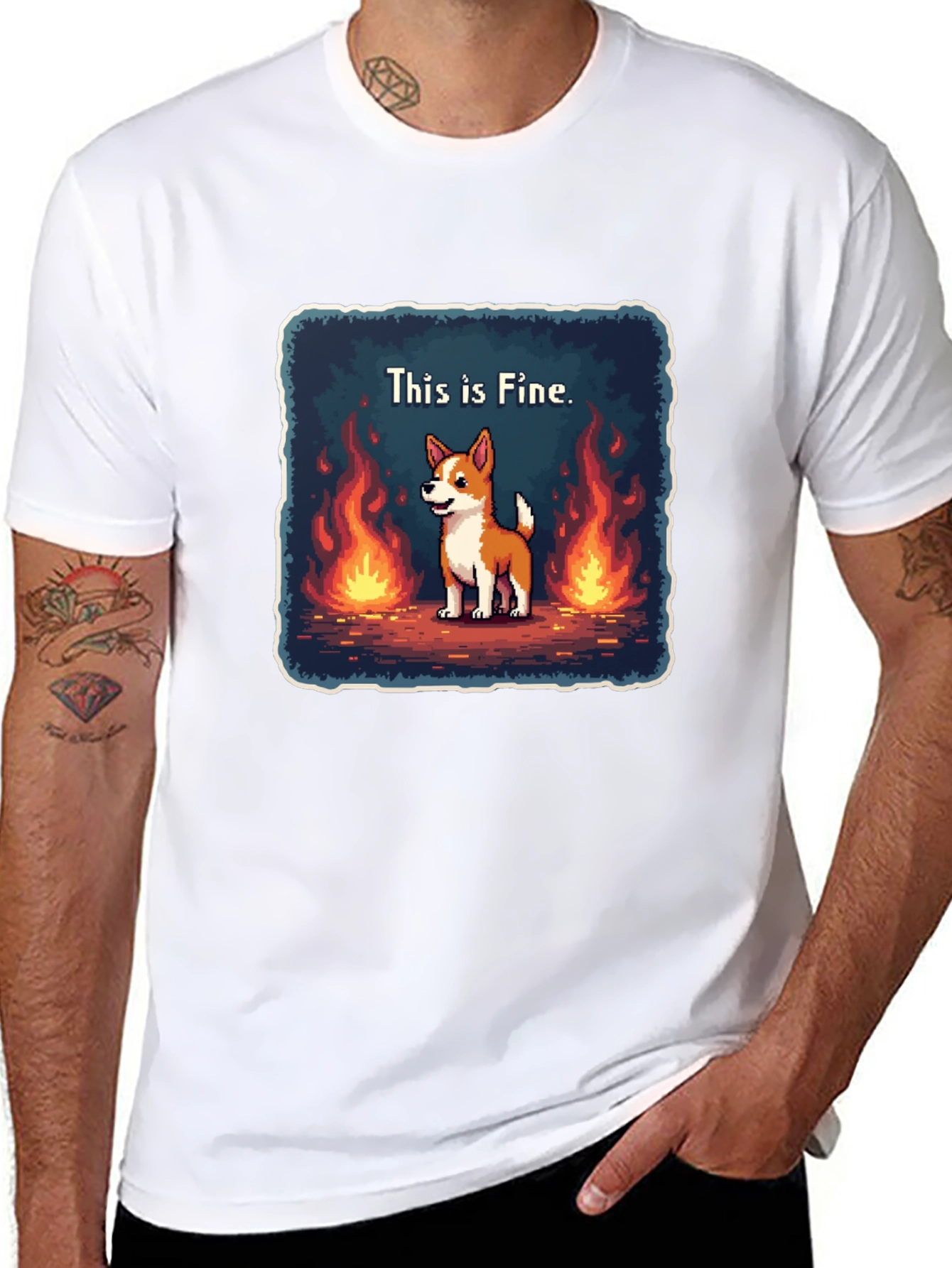 Black This Is Fine Dog Meme T-Shirt - Burning Situation Comfort Tee view 8