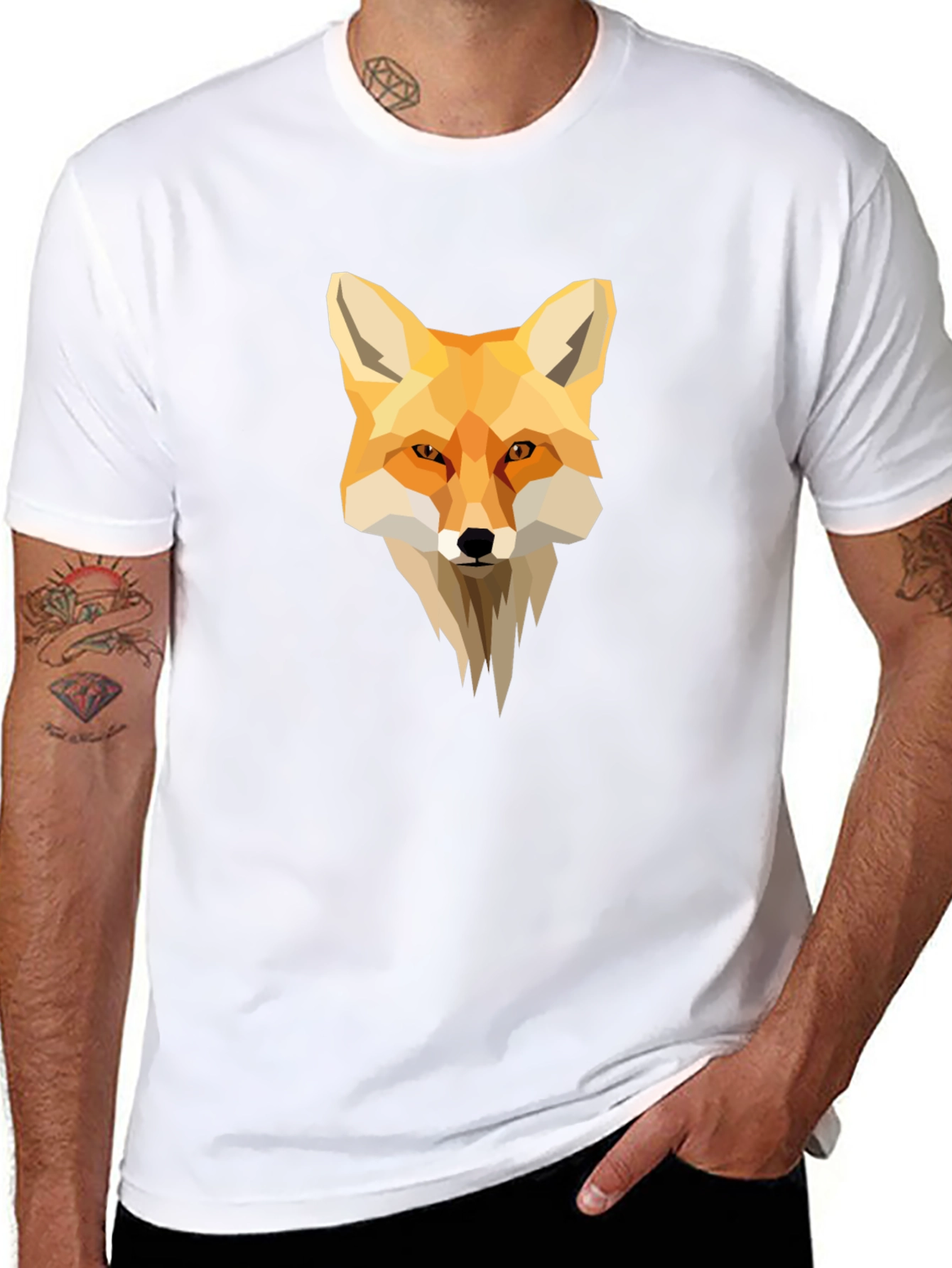 Black Geometric Fox Graphic Black T-Shirt view 8