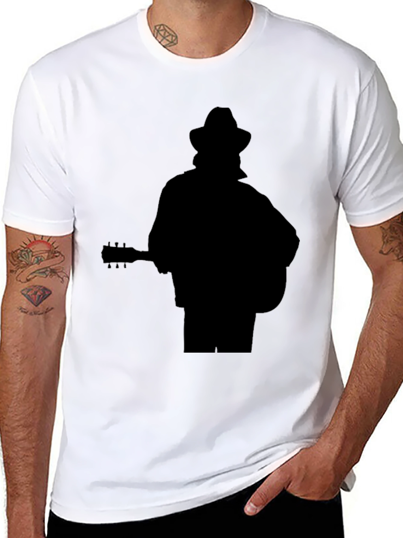 Black Musician Silhouette Graphic Tee - Black Cotton Casual Shirt view 8