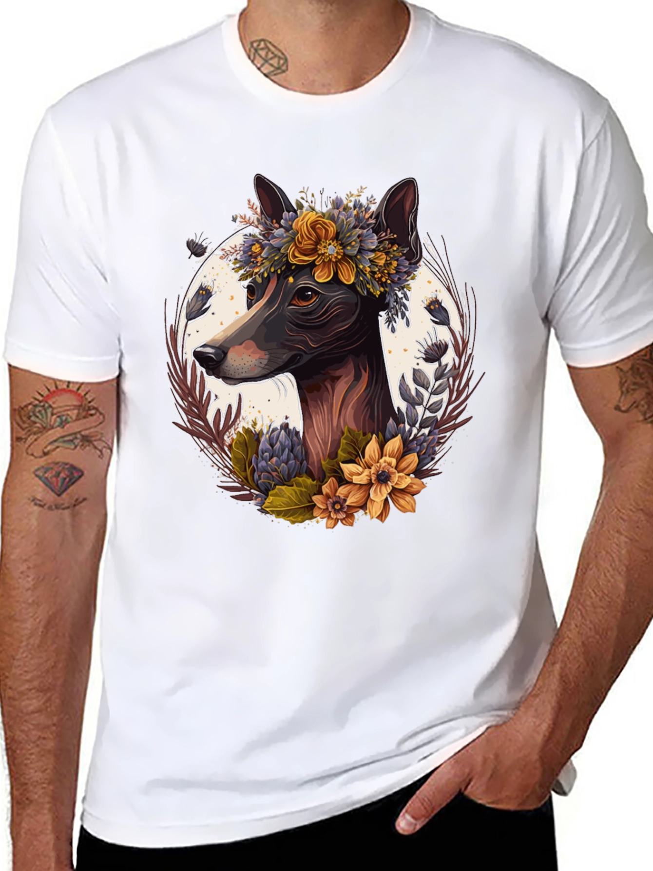 Black Dog Floral Wreath T-Shirt view 8