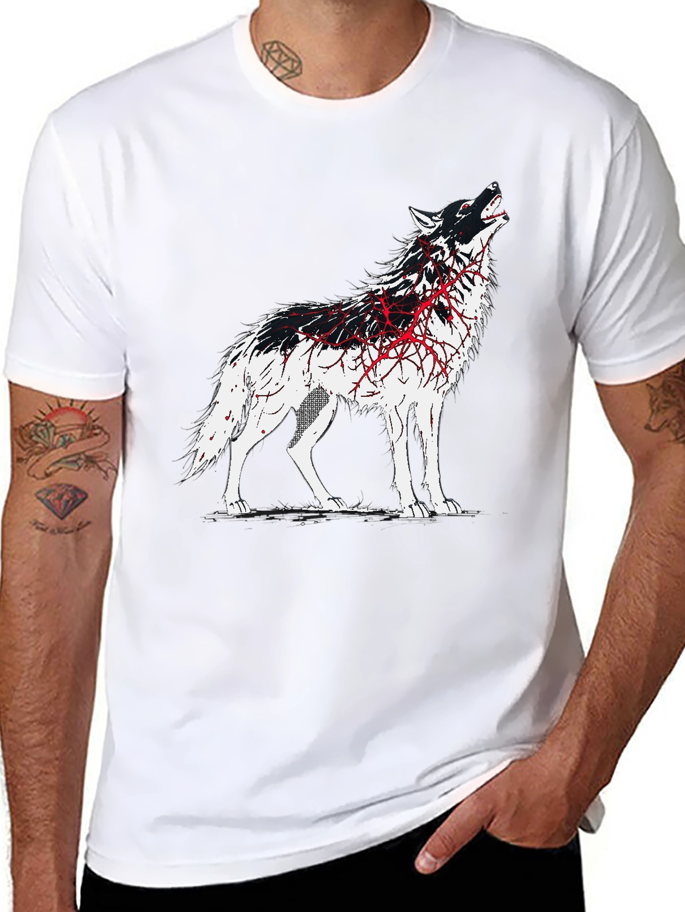 Black Wolf Graphic Print T-Shirt - Black view 8