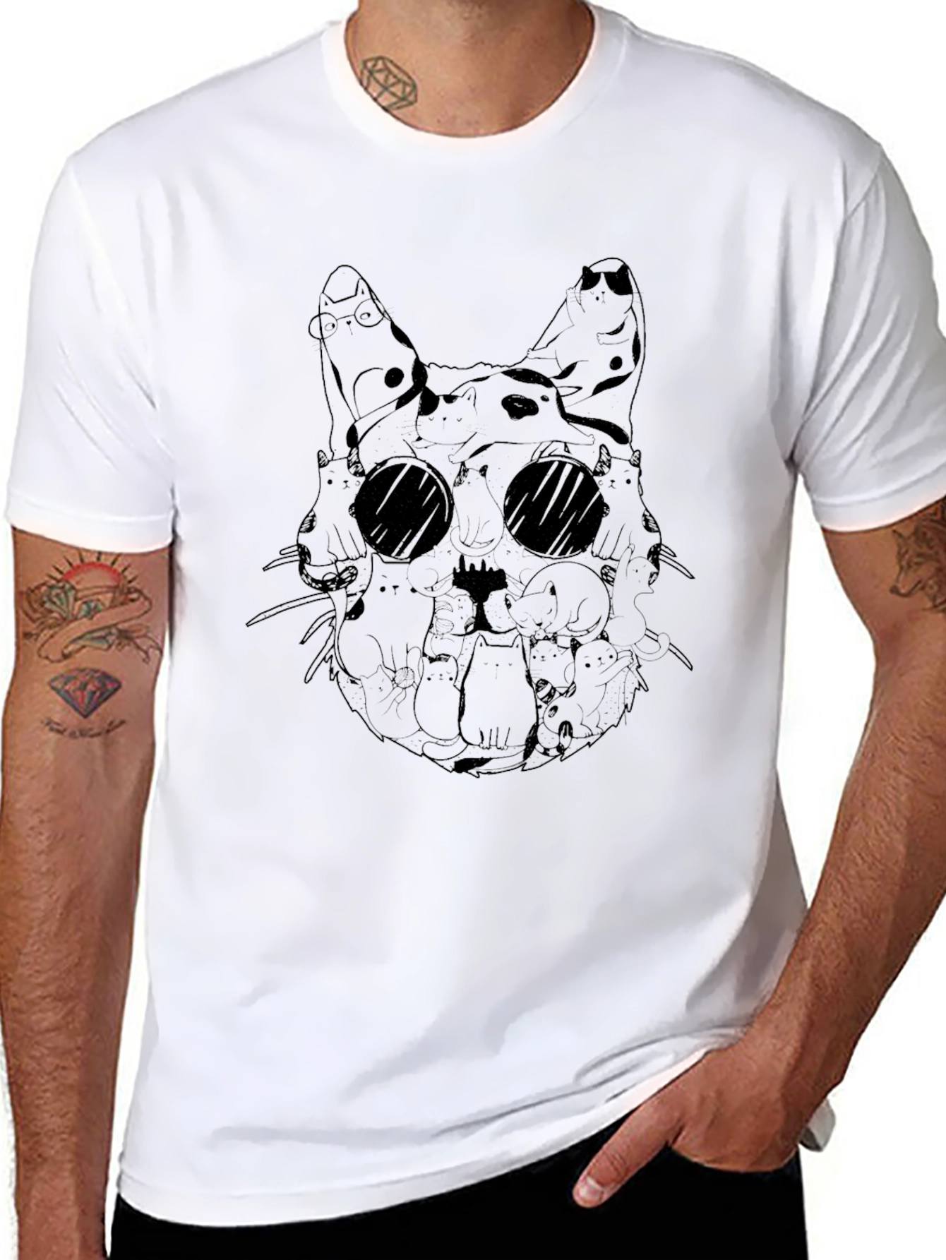 Black Cat Collage Graphic Tee - Black Crew Neck view 8