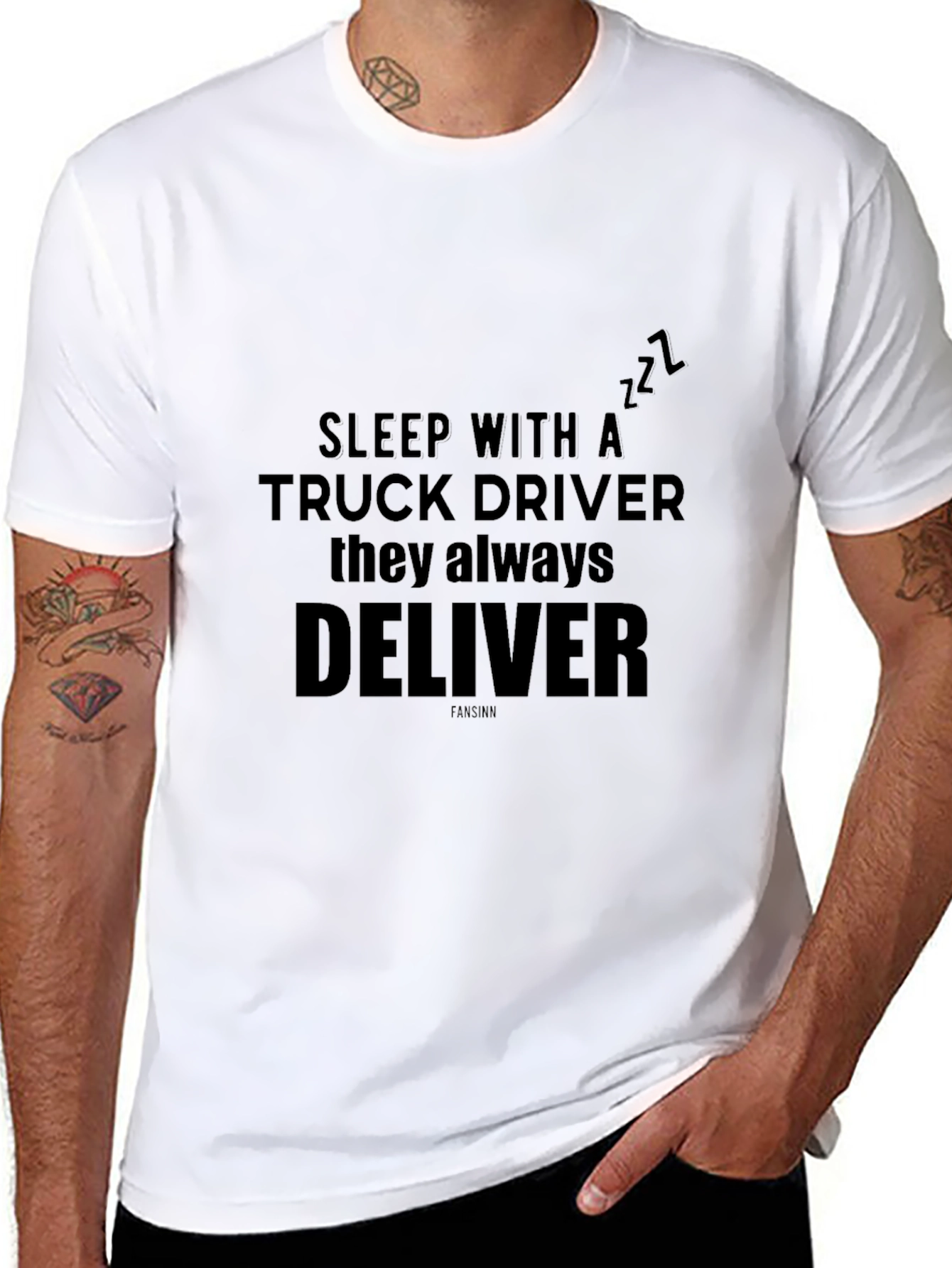 Black Sleep With A Truck Driver Black T-Shirt view 8