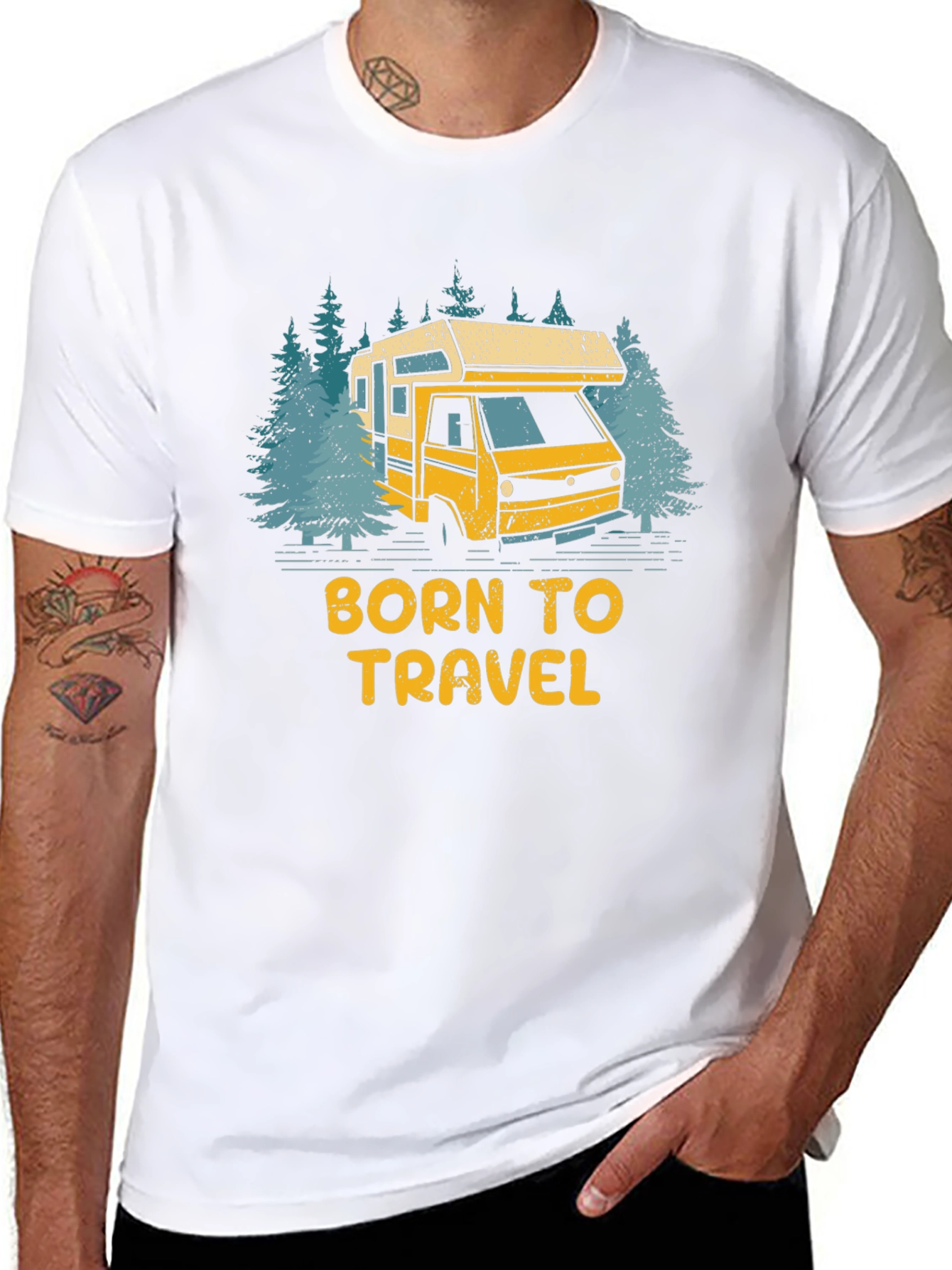 Black Born to Travel RV Camping T-Shirt view 8