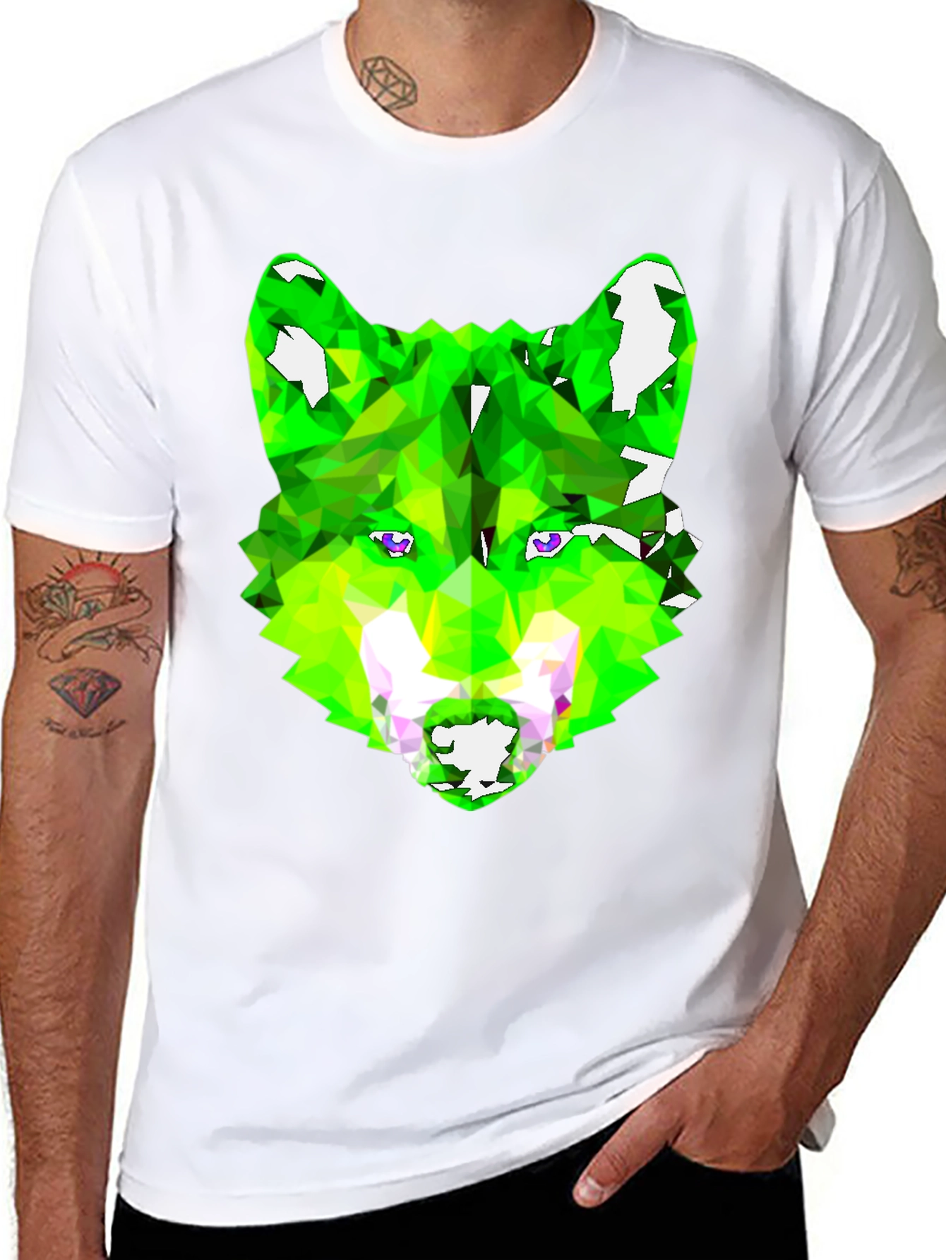 Black Geometric Wolf Graphic Tee - Black view 8